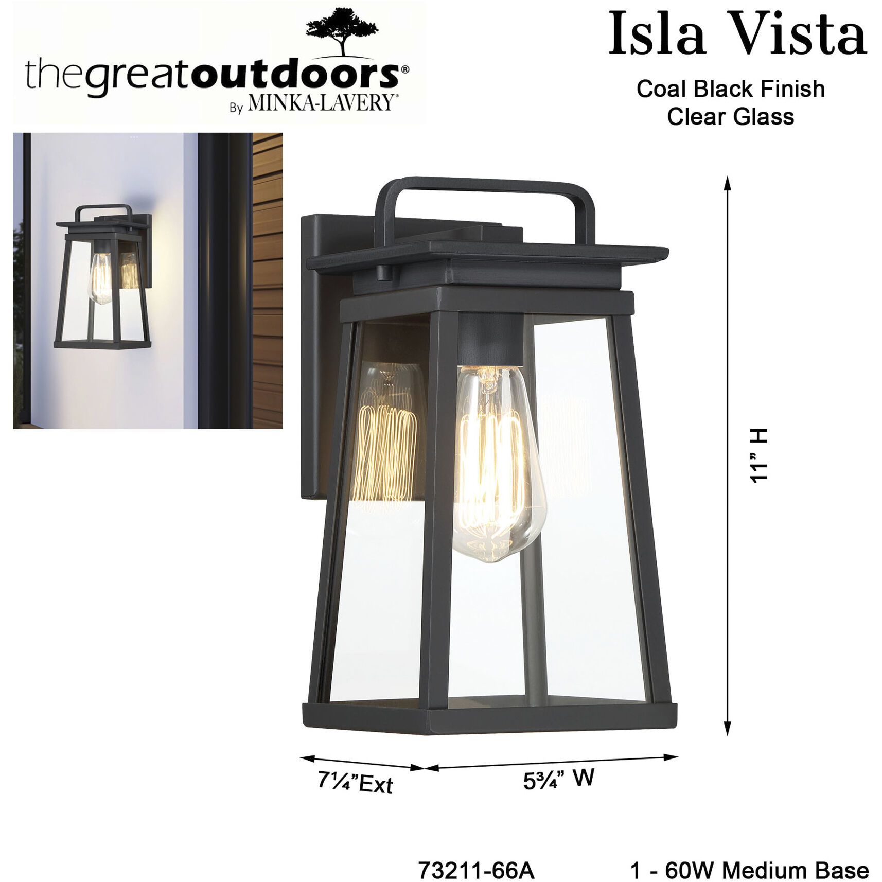 Great Outdoors Isla Vista 1 Light 11 inch Coal Outdoor Wall Mount
