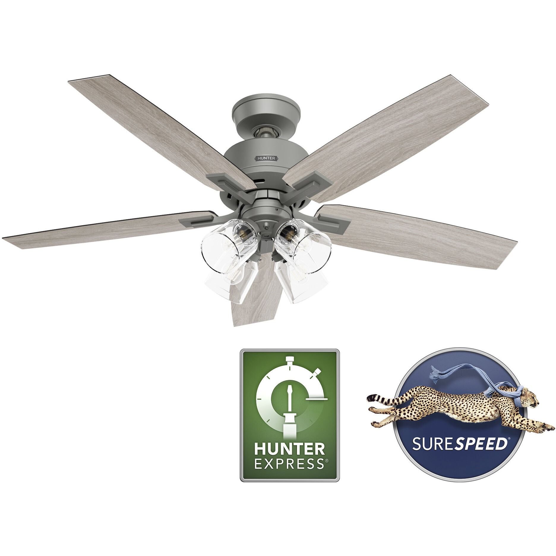 Gatlinburg 52 inch Matte Silver with Light Gray Oak Blades Ceiling Fan