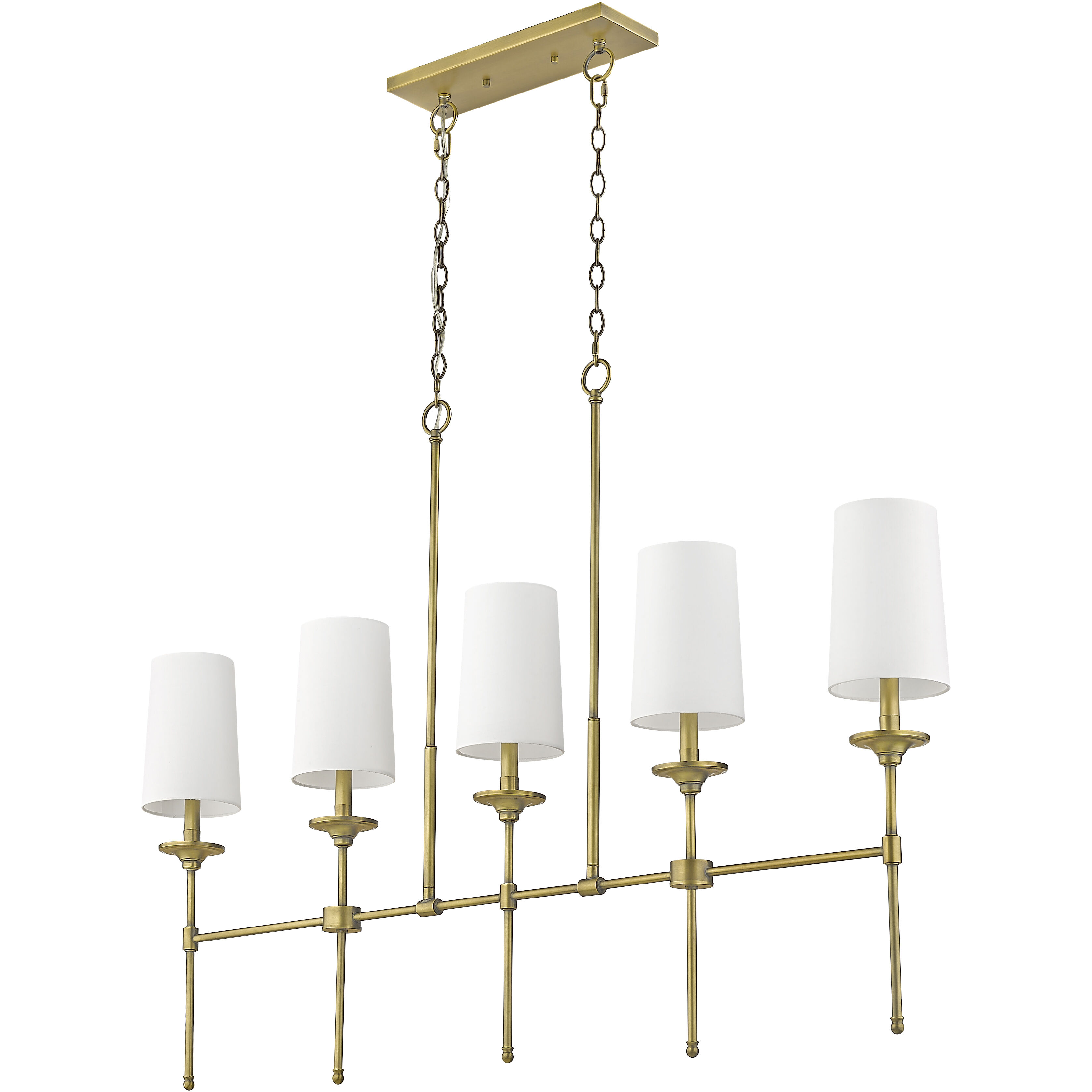 Emily 5 Light 51 inch Rubbed Brass Linear Chandelier Ceiling Light