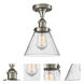 Ballston Large Cone LED 8 inch Brushed Satin Nickel Semi-Flush Mount Ceiling Light in Seedy Glass, Ballston