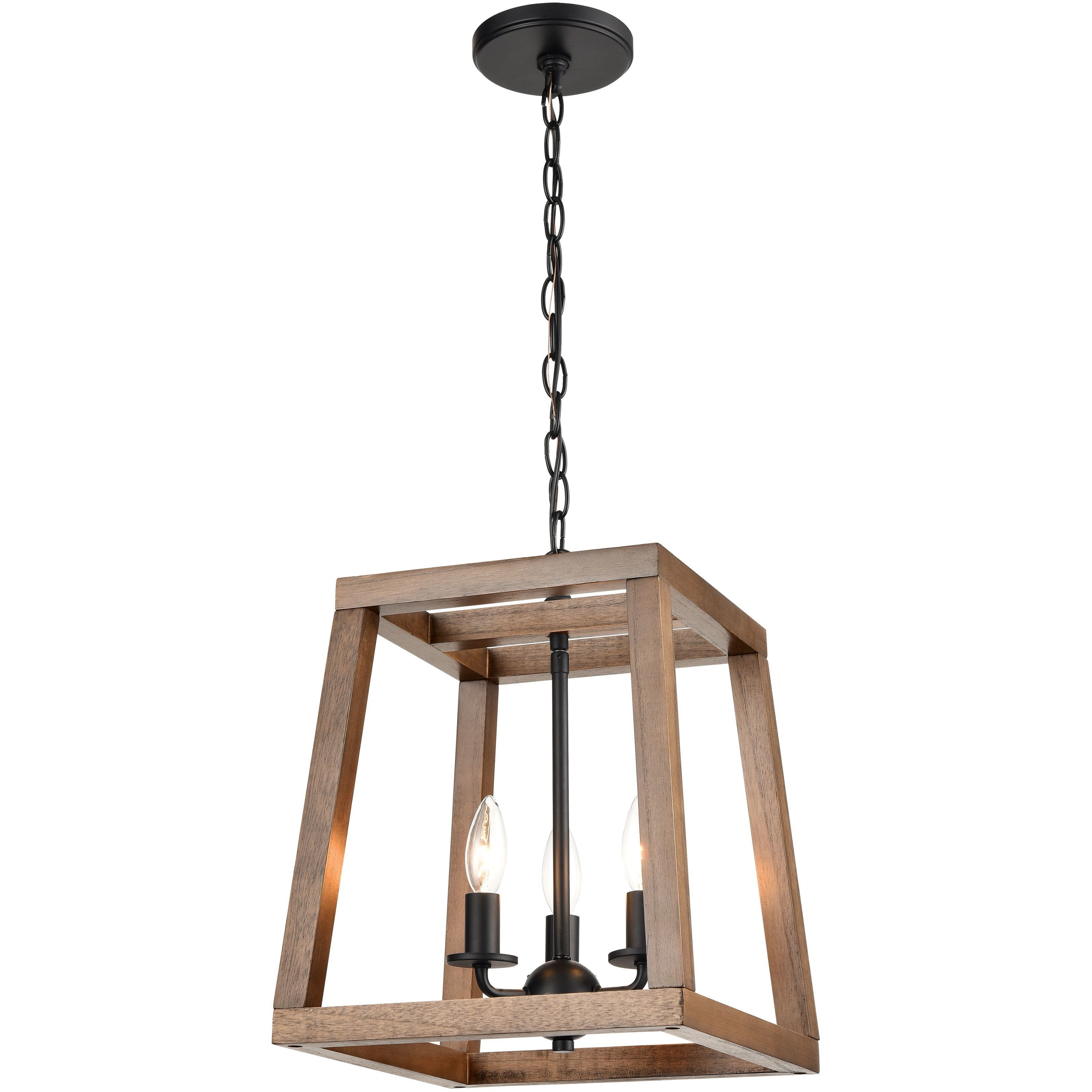 Barrow 3 Light 12 inch Birchwood with Matte Black Chandelier Ceiling Light