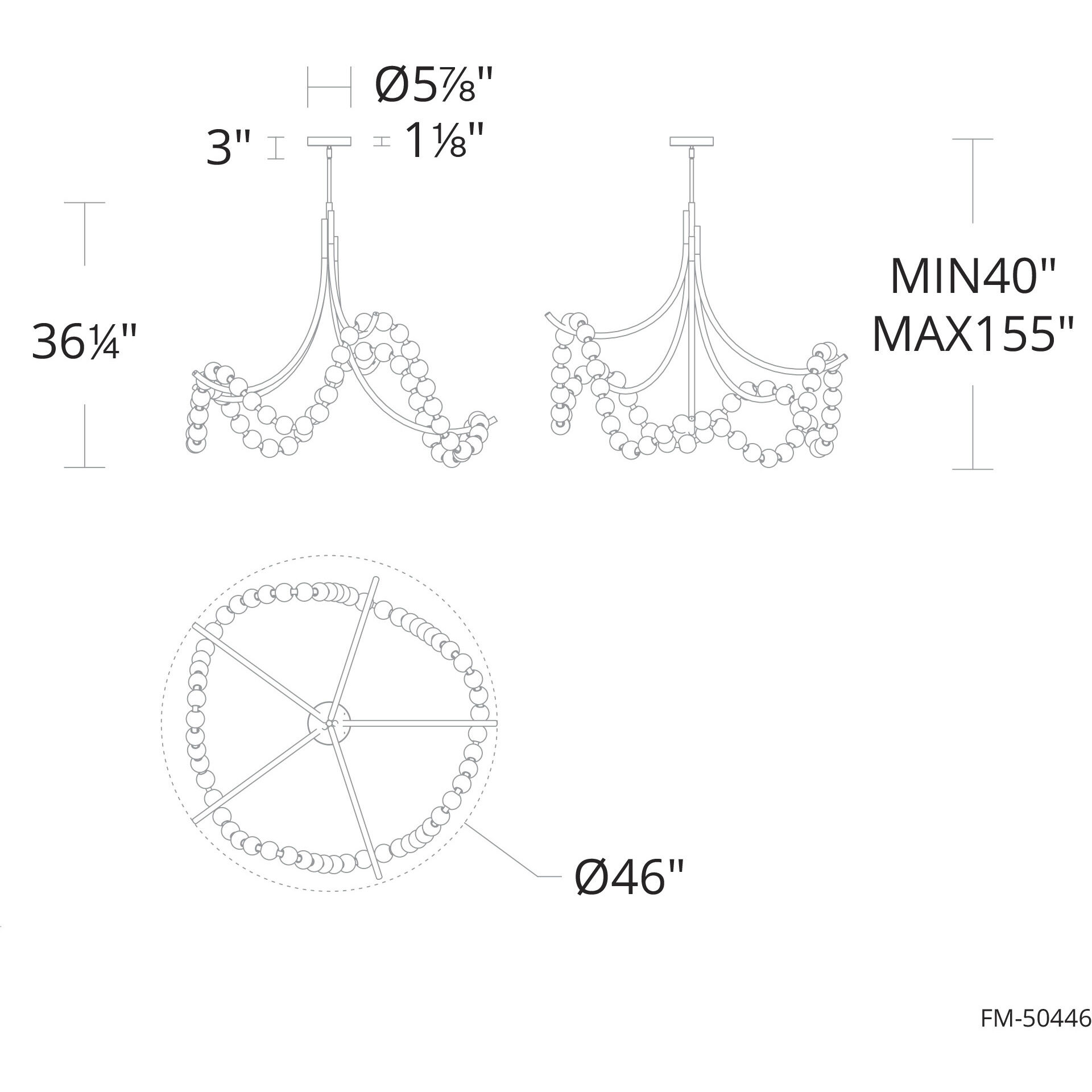 Parel 1 Light 46 inch Antique Nickel Pendant Ceiling Light