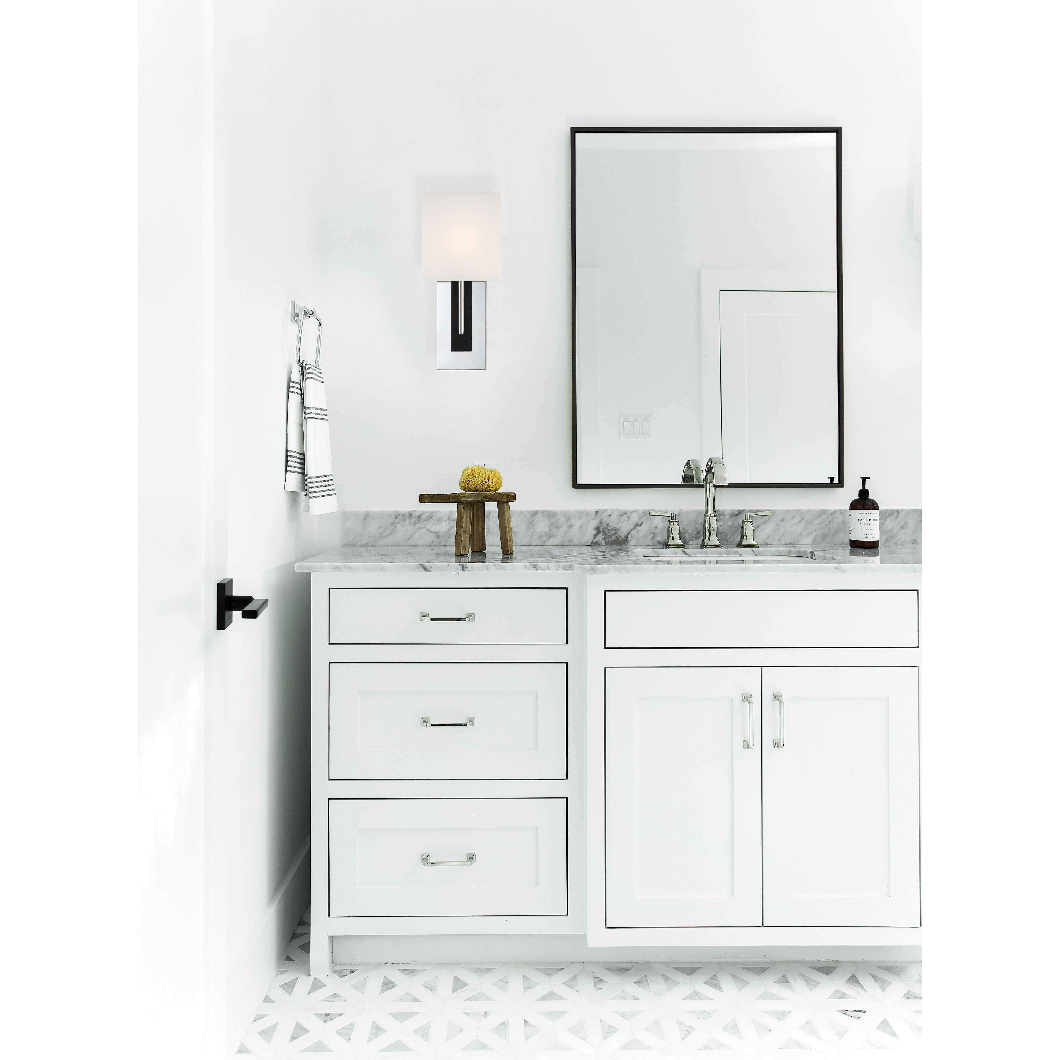 Brent Bath Sconce Wall Light in Polished Nickel and Black Forged