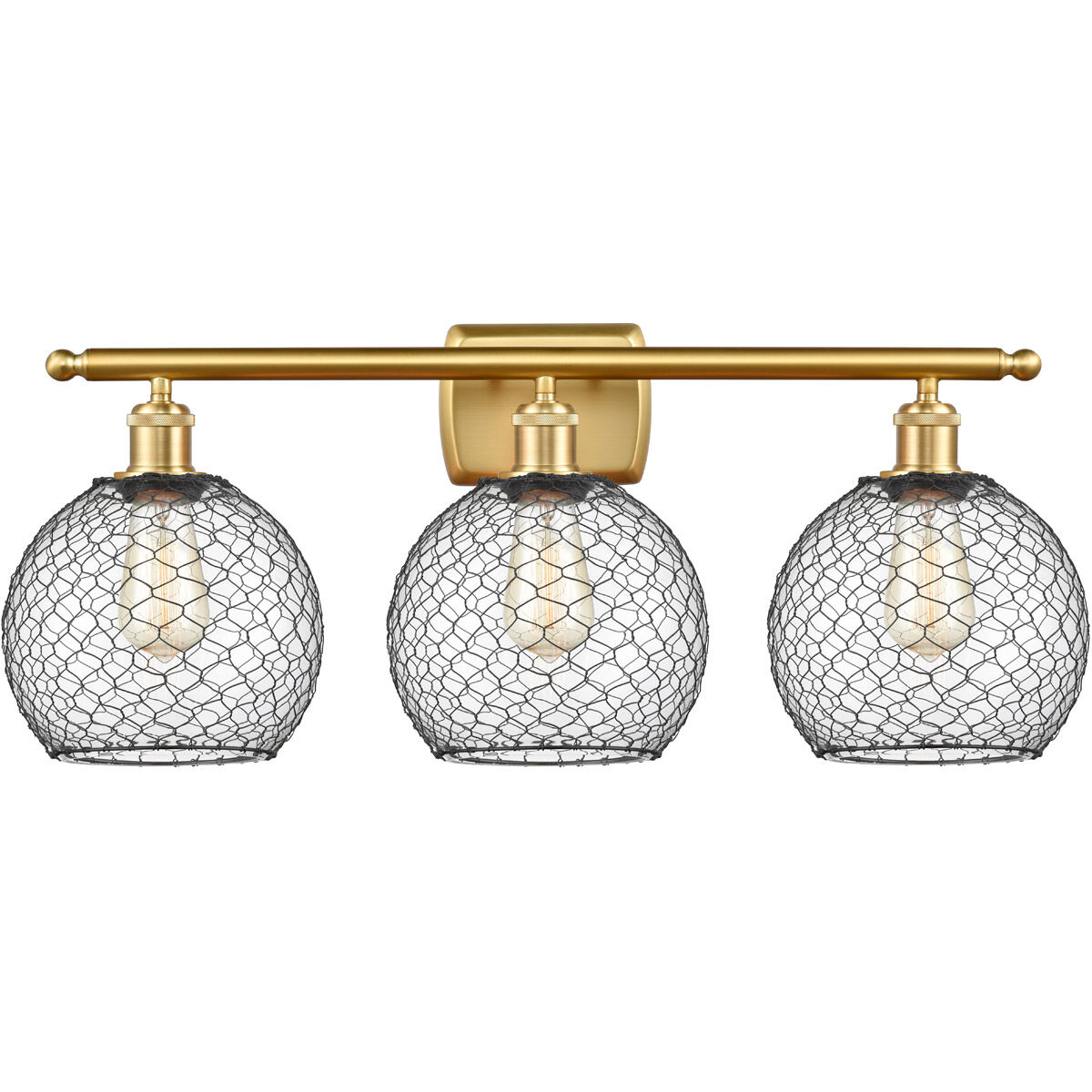 Ballston Farmhouse Chicken Wire 3 Light 26 inch Satin Gold Bath Vanity Light Wall Light, Ballston