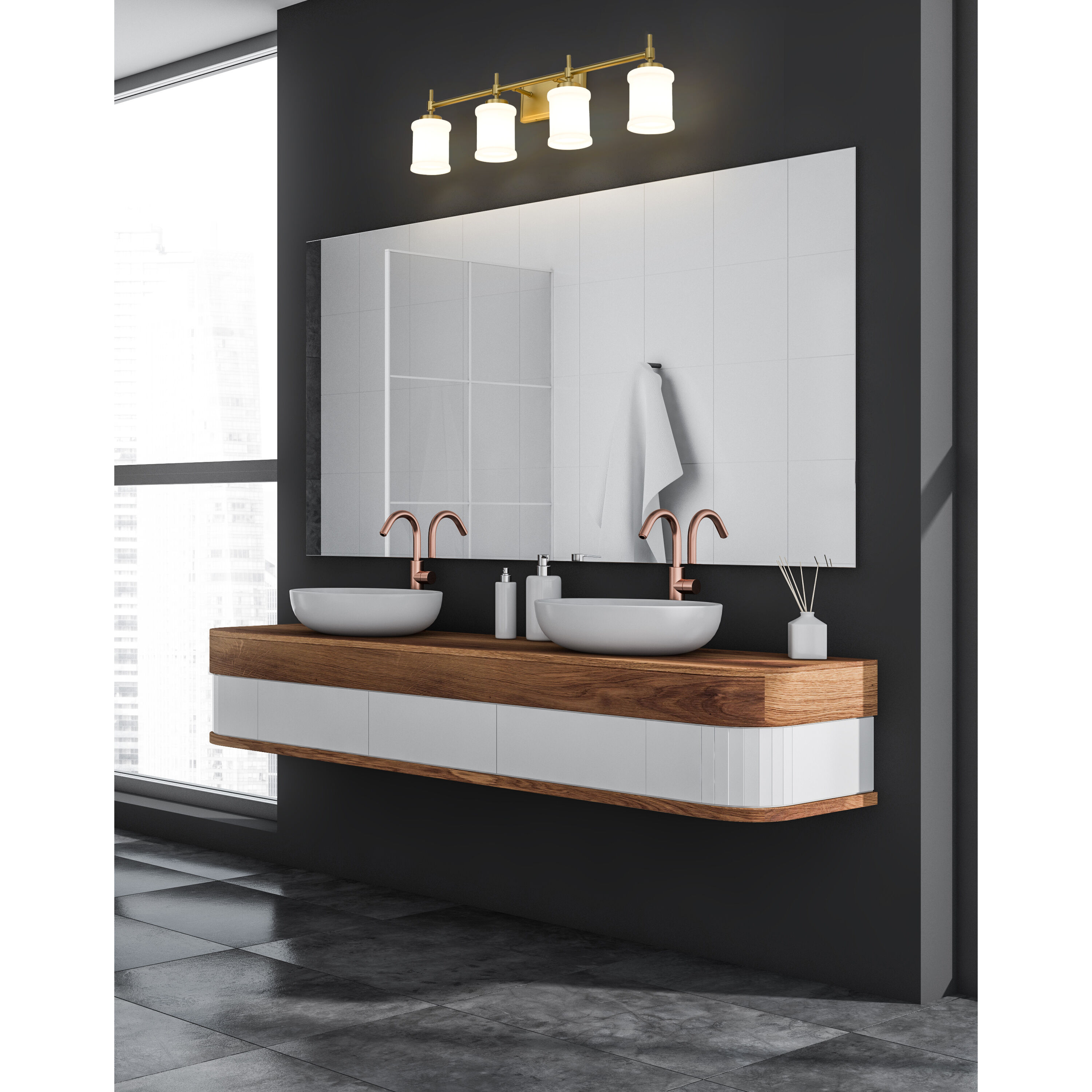 Cadoc 4 Light 31.5 inch Modern Gold Bath Vanity Light Wall Light