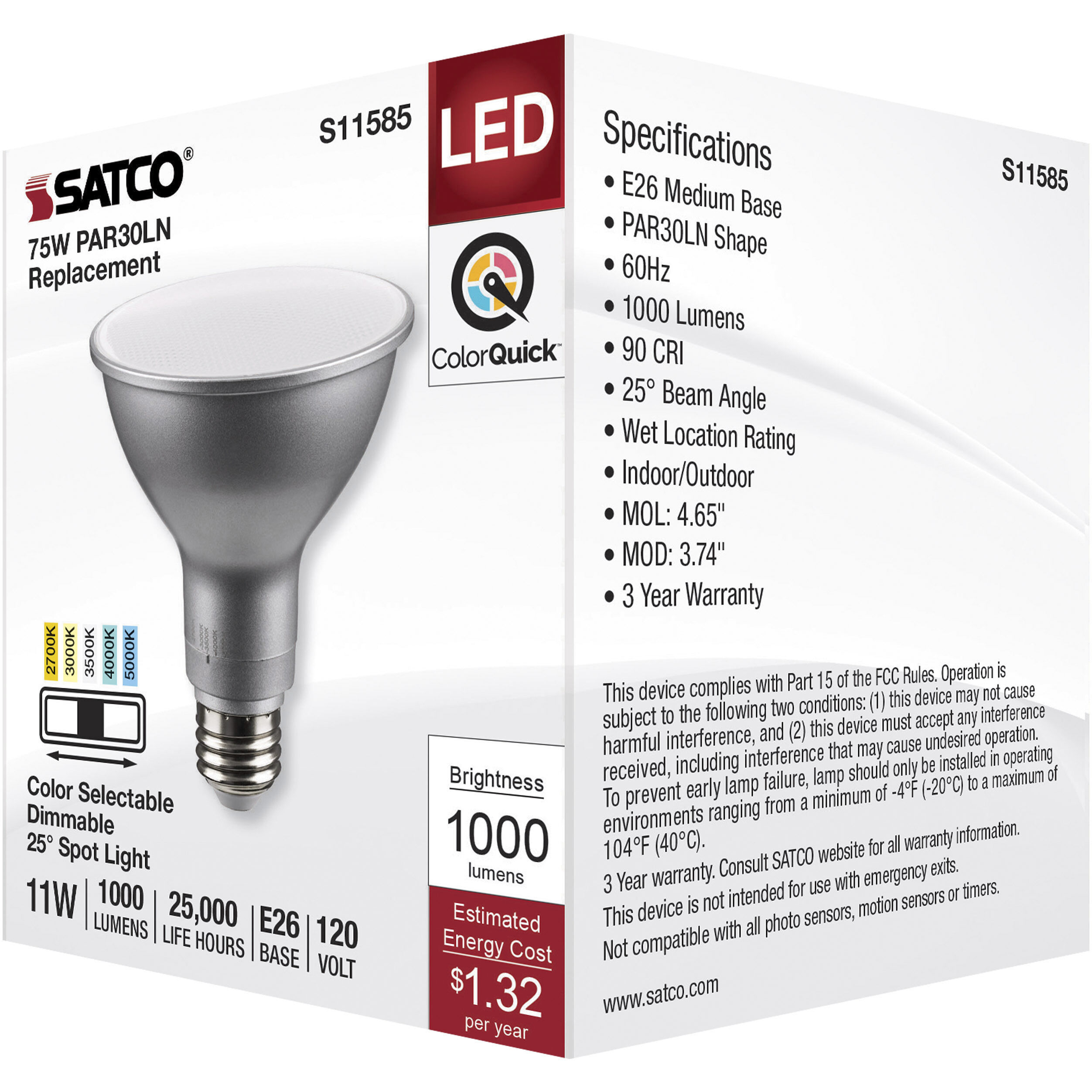 Lumos LED Medium PAR30LN 11 watt 2700K/3000K/3500K/4000K/5000K Light Bulb