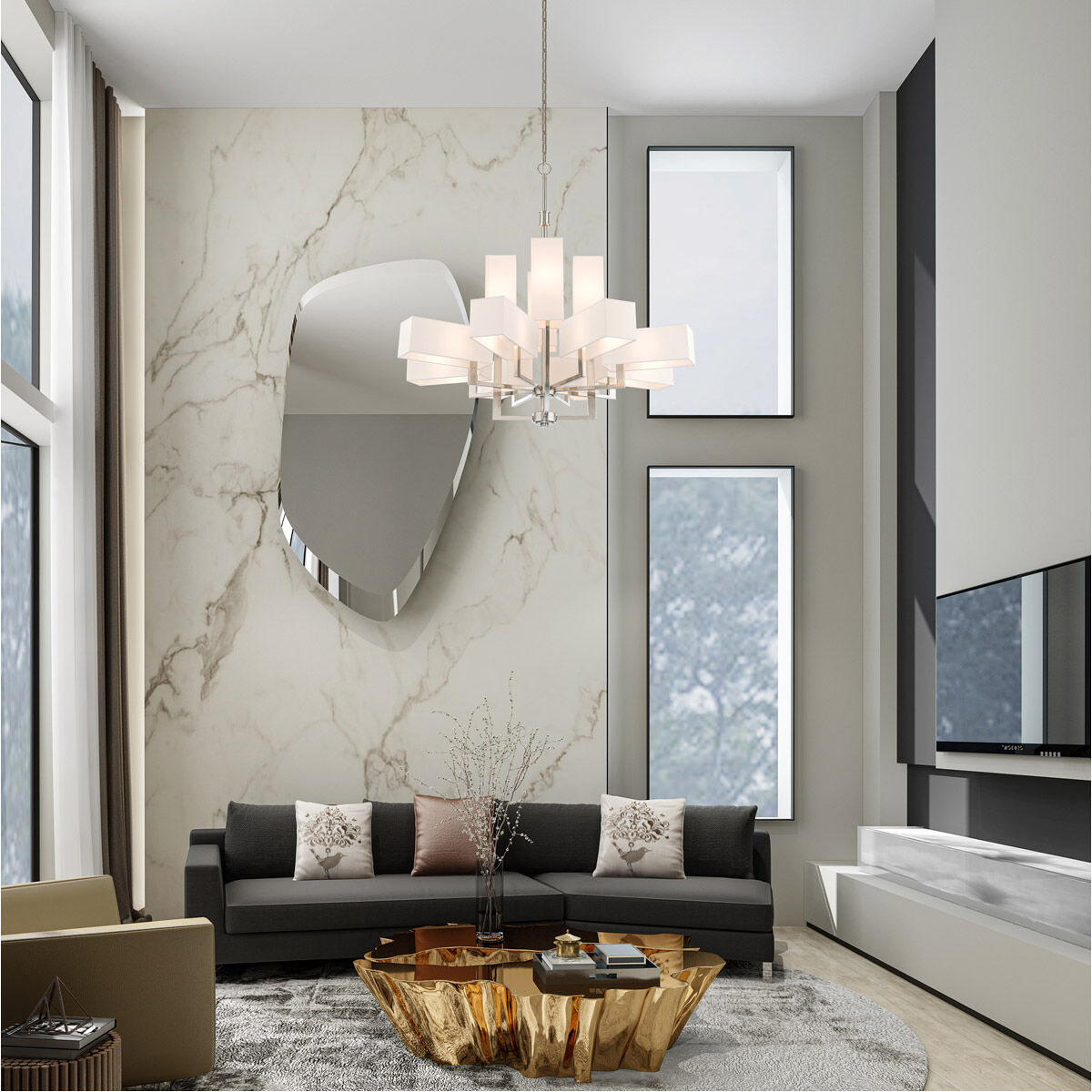 Rubix 12 Light 44 inch Brushed Nickel Foyer Chandelier Ceiling Light