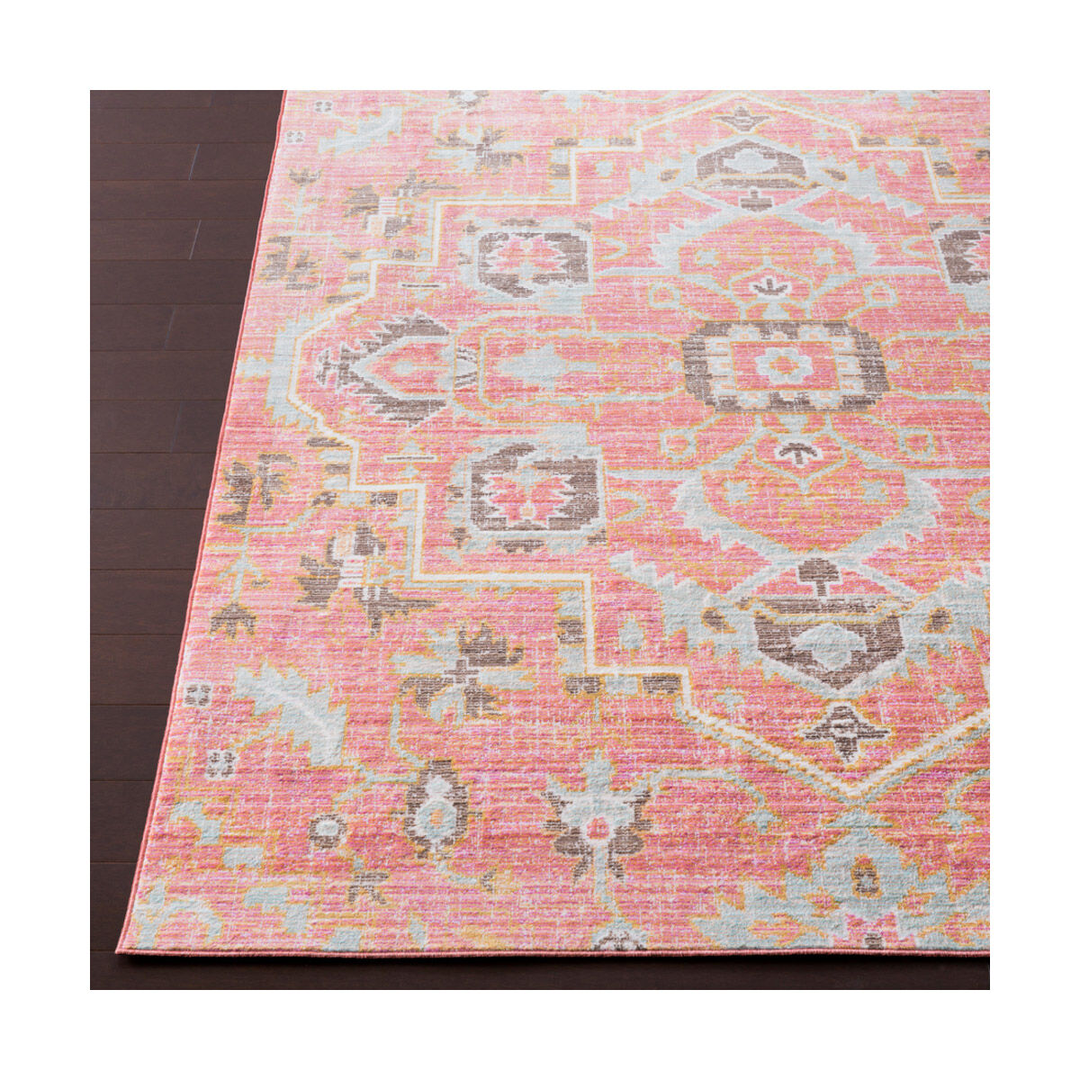 Germili 65 X 47 inch Pale Pink/Pale Blue/Tan/Saffron Rugs, Polyester