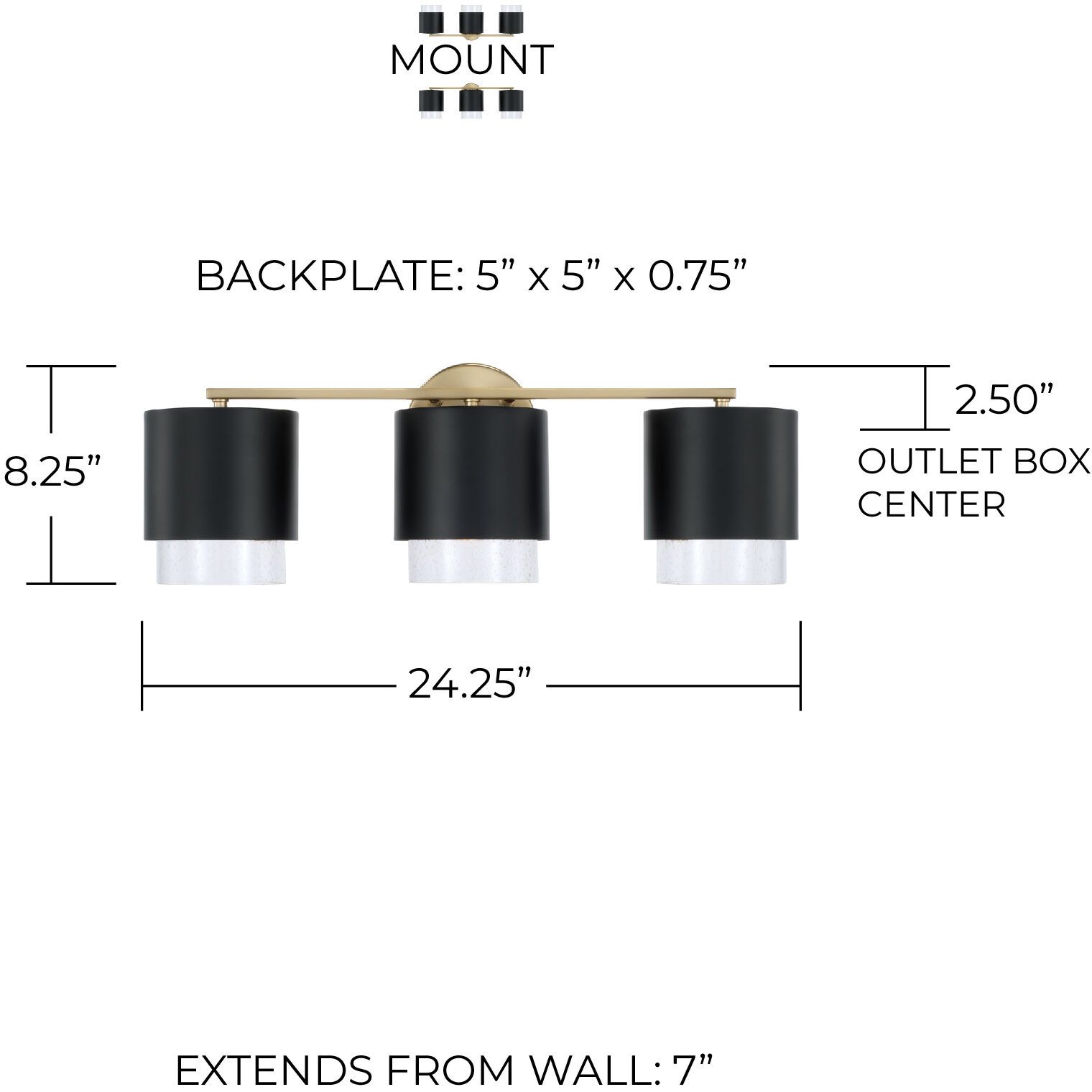 Weller 3 Light 24.25 inch Matte Brass and Black Vanity Light Wall Light