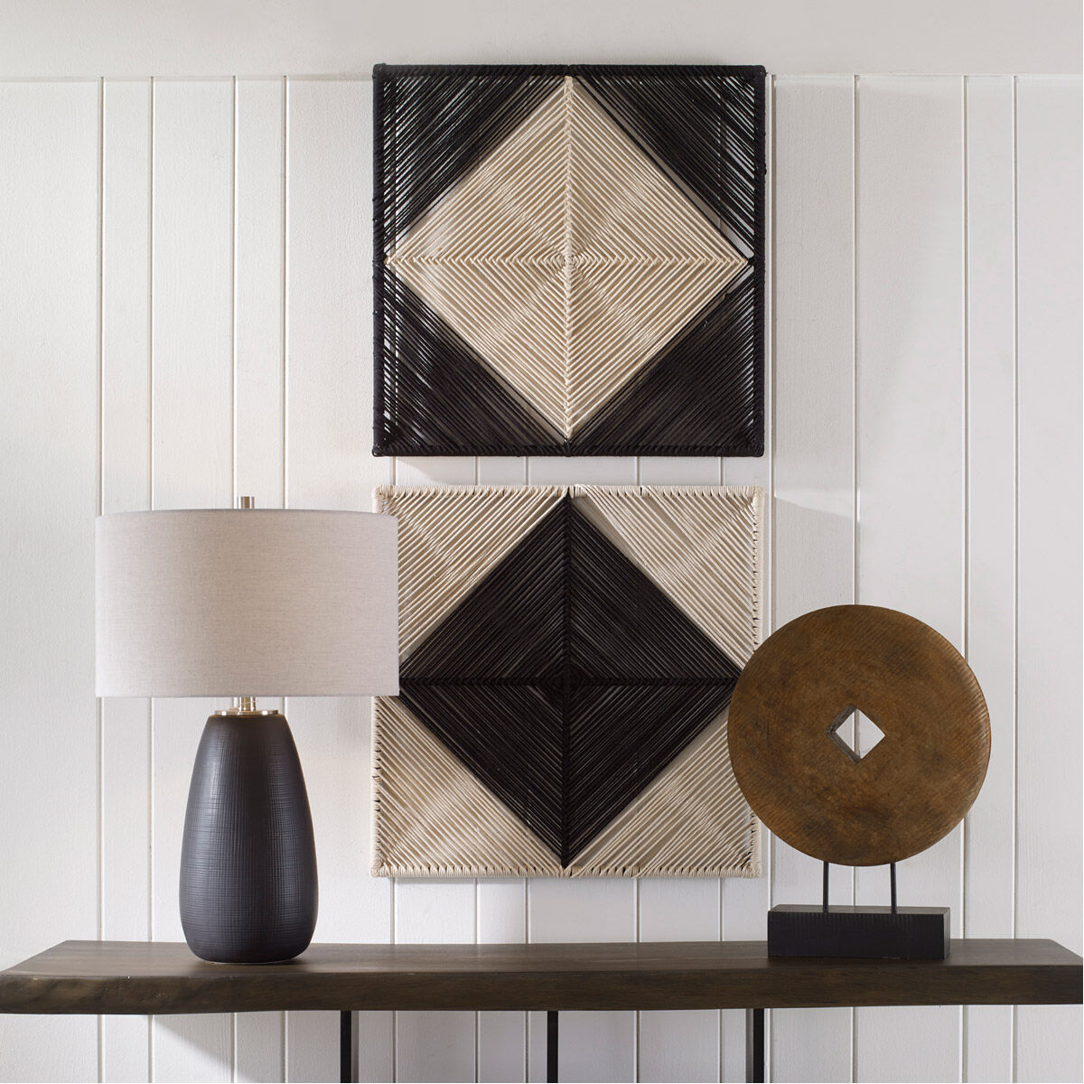 Seeing Double Black and Off-White Wall Panels, Set of 2