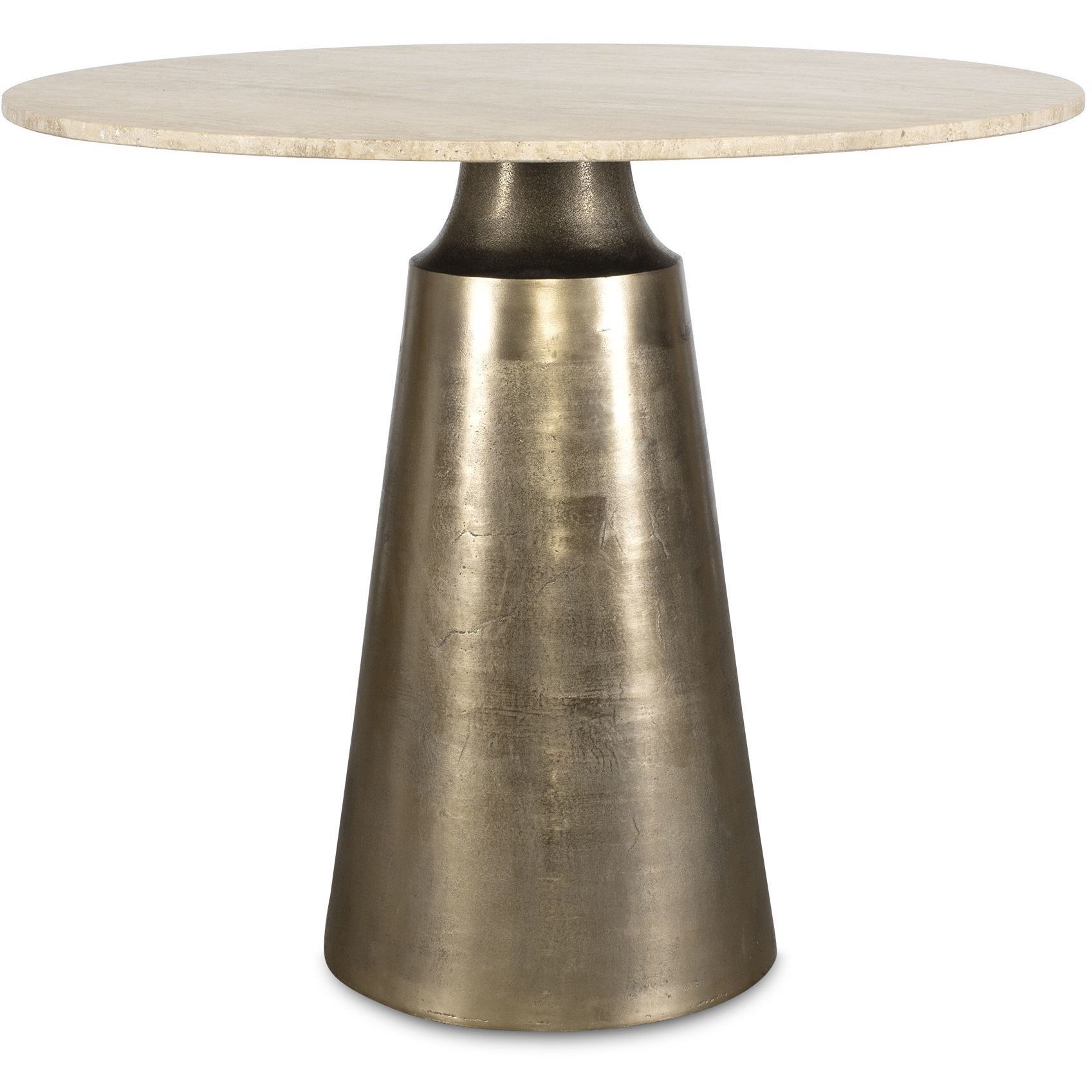 Midsummer Antique Brass and Travertine Indoor-Outdoor Bistro Table
