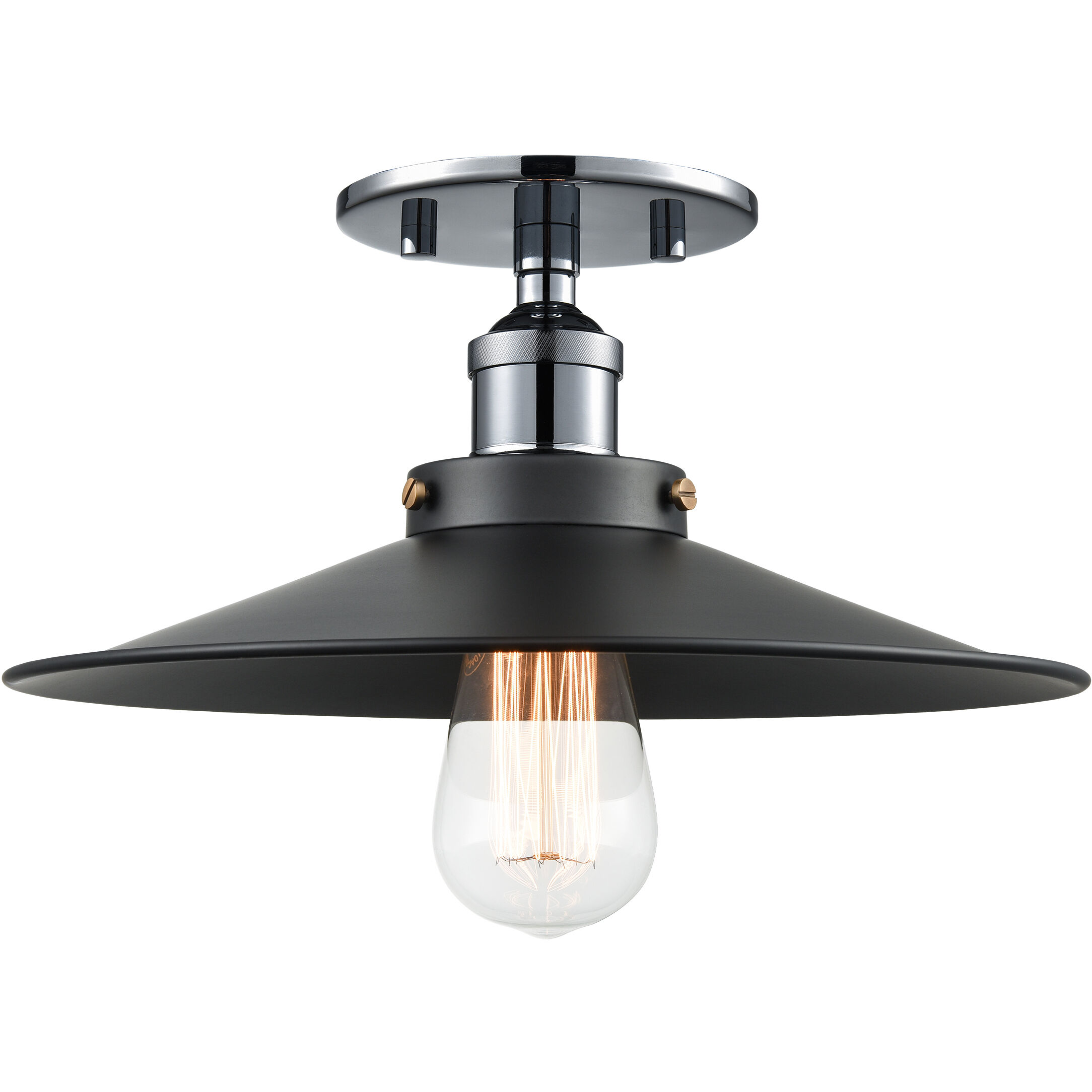 Bulstrode's Workshop 1 Light 11.75 inch Chrome Flush Mount Ceiling Light in Chrome and Black