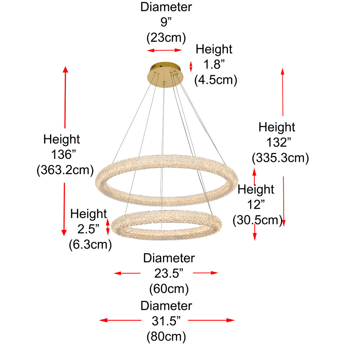 Bowen 2 Light 32 inch Satin Gold Chandelier Ceiling Light