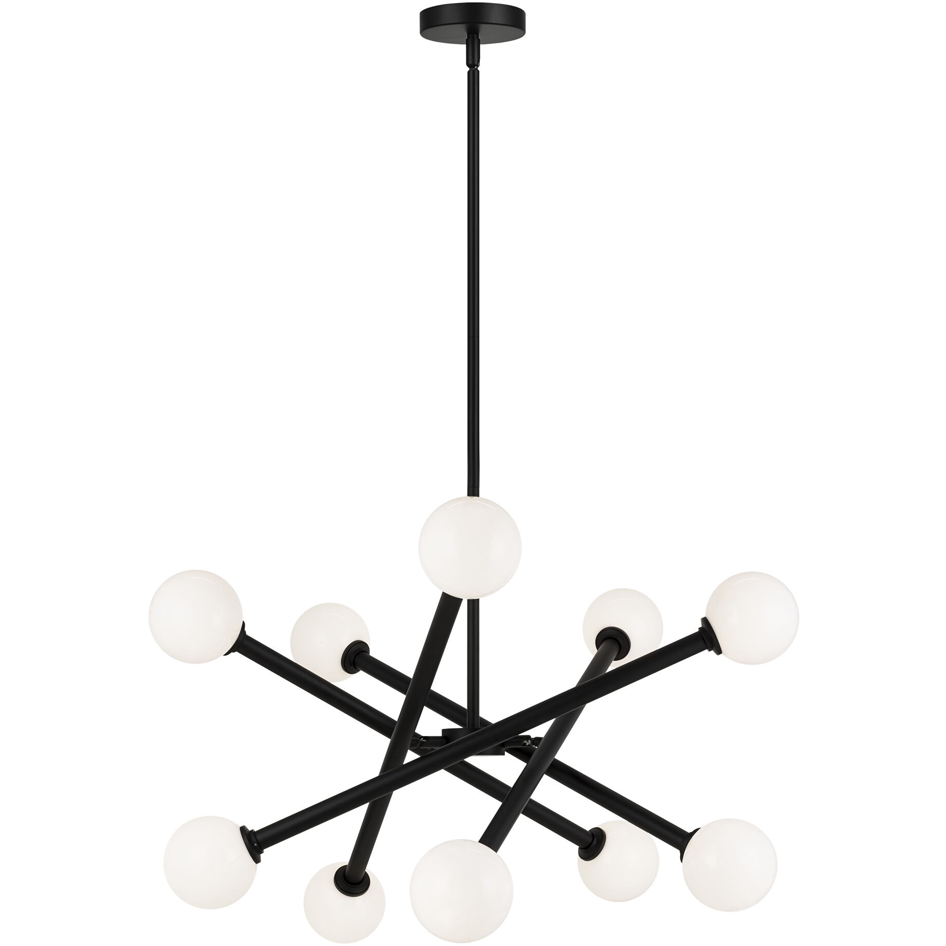 Matchstix 10 Light 31.25 inch Black Pendant Ceiling Light in Black and Opal Glass