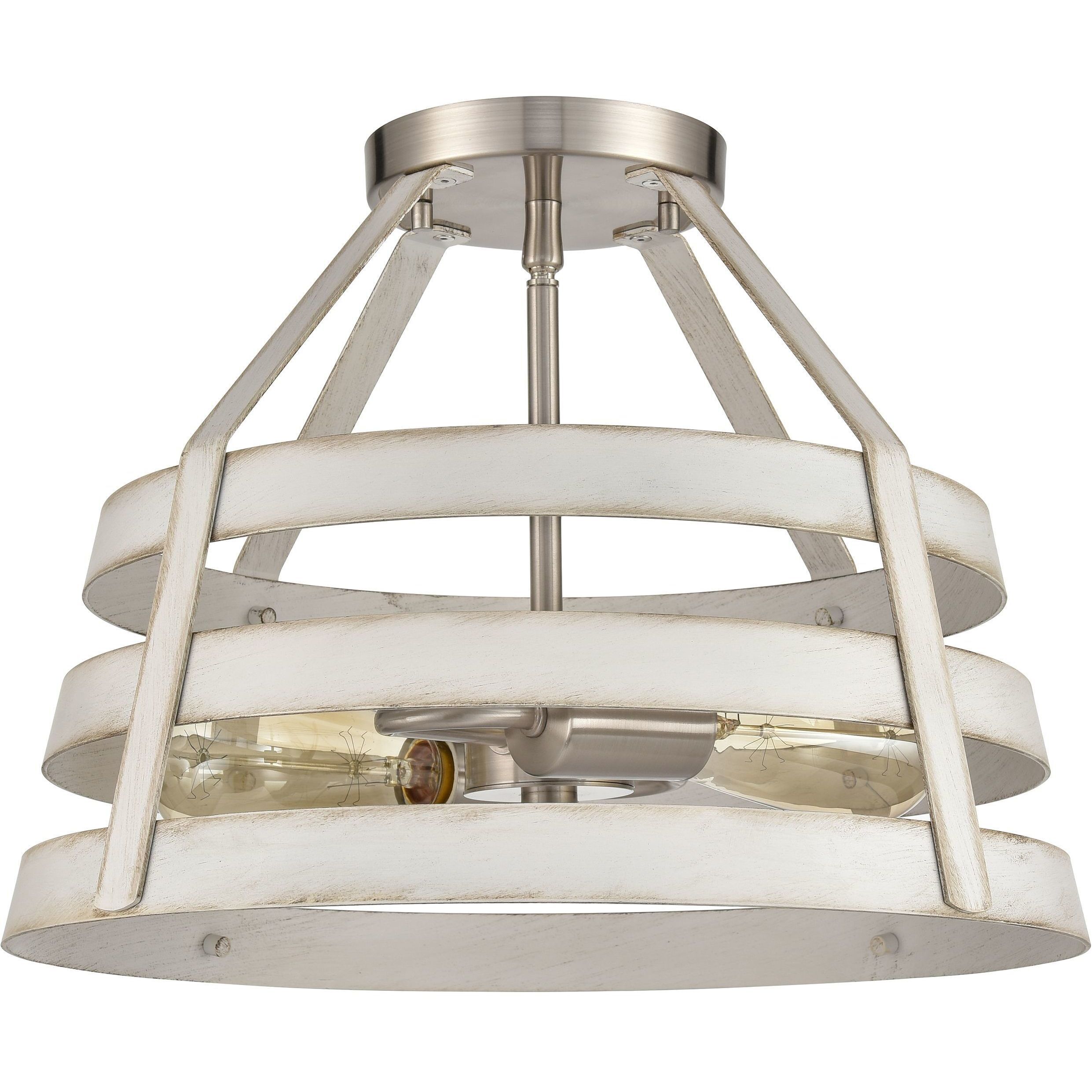 Brigantine 2 Light 15 inch Weathered White with Satin Nickel Semi Flush Mount Ceiling Light
