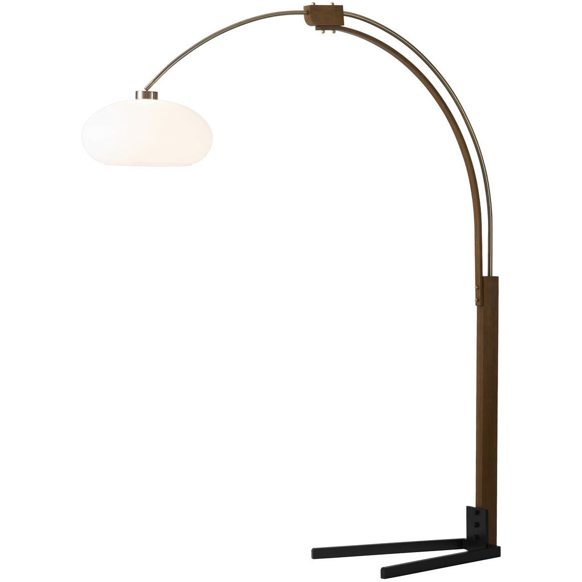 Morelli 85 inch 100.00 watt Weathered Brass and Walnut with Black Arc Floor Lamp Portable Light