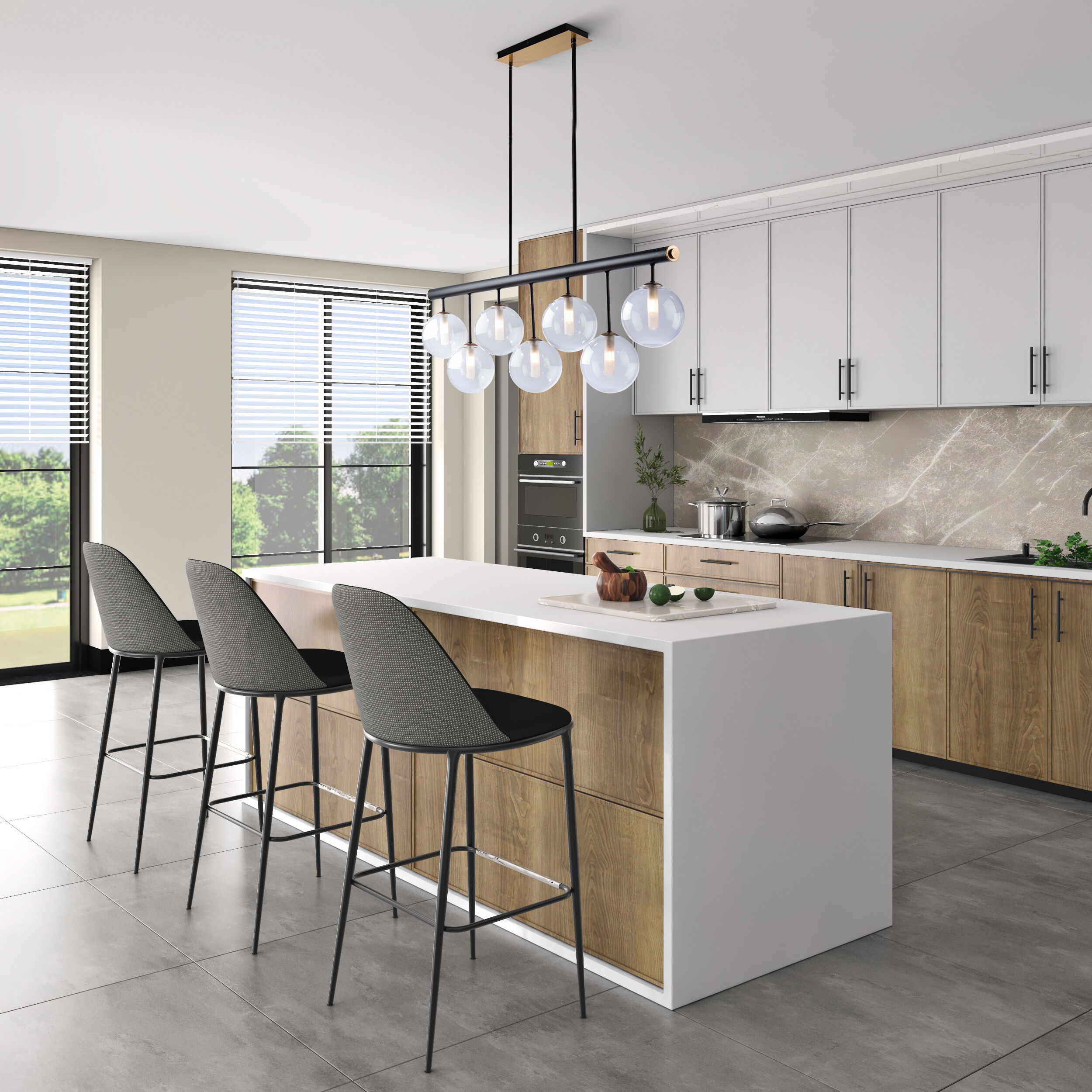 Aurelia 7 Light 48 inch Matte Black and Brass Island Light Ceiling Light