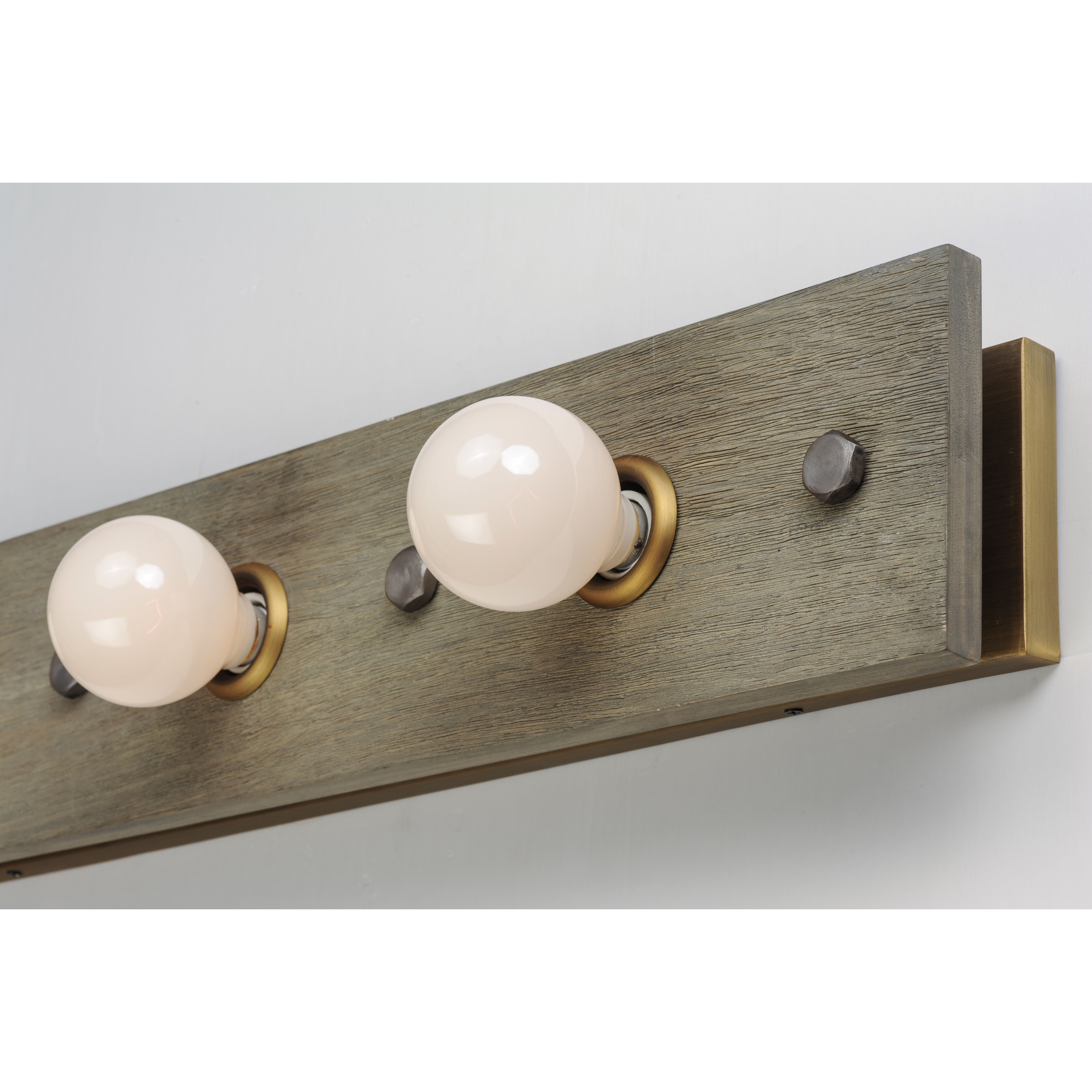 Plank 3 Light 30 inch Weathered Wood/Antique Brass Vanity Light Wall Light