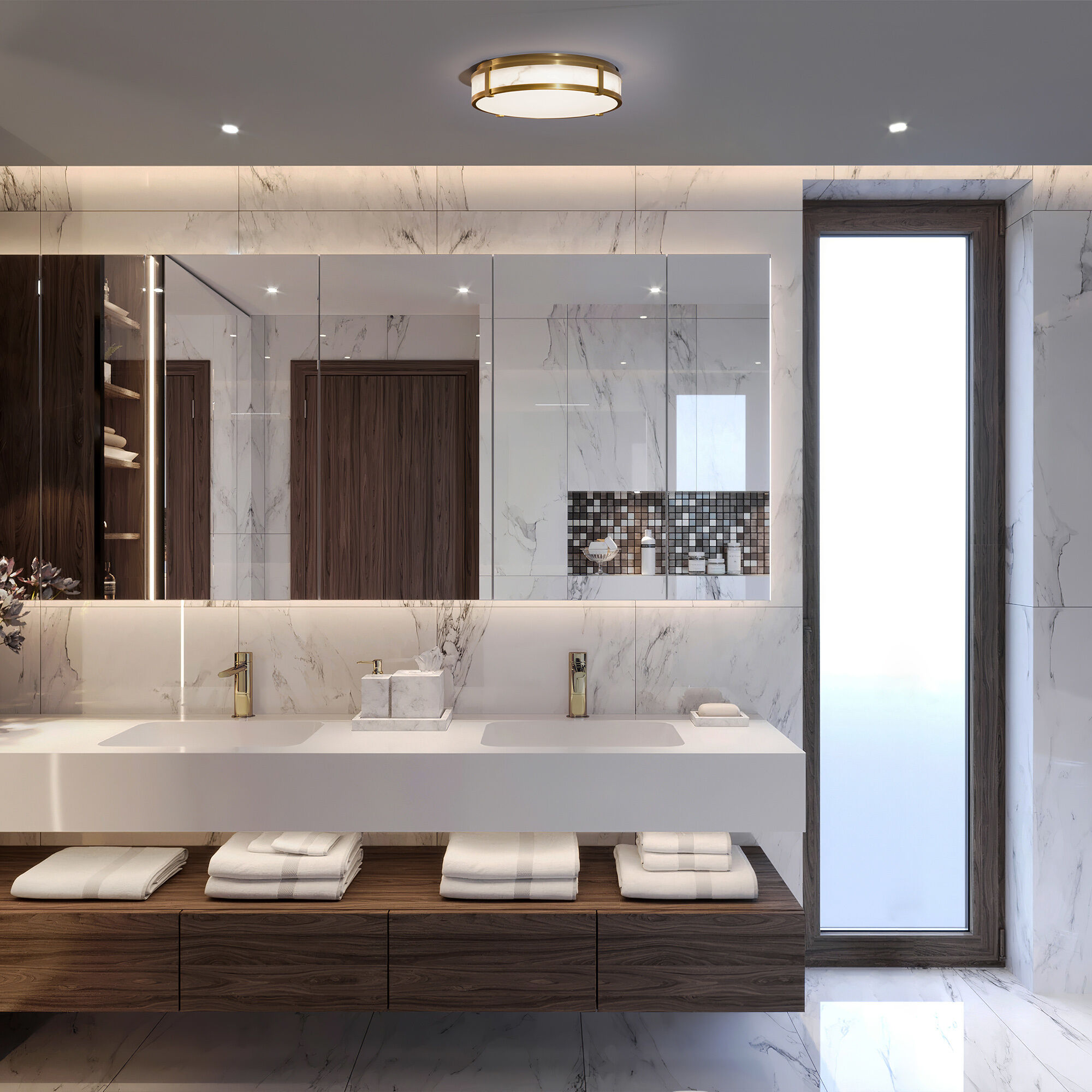 Constantine LED 14 inch Aged Brass Flush Mount Ceiling Light, dweLED