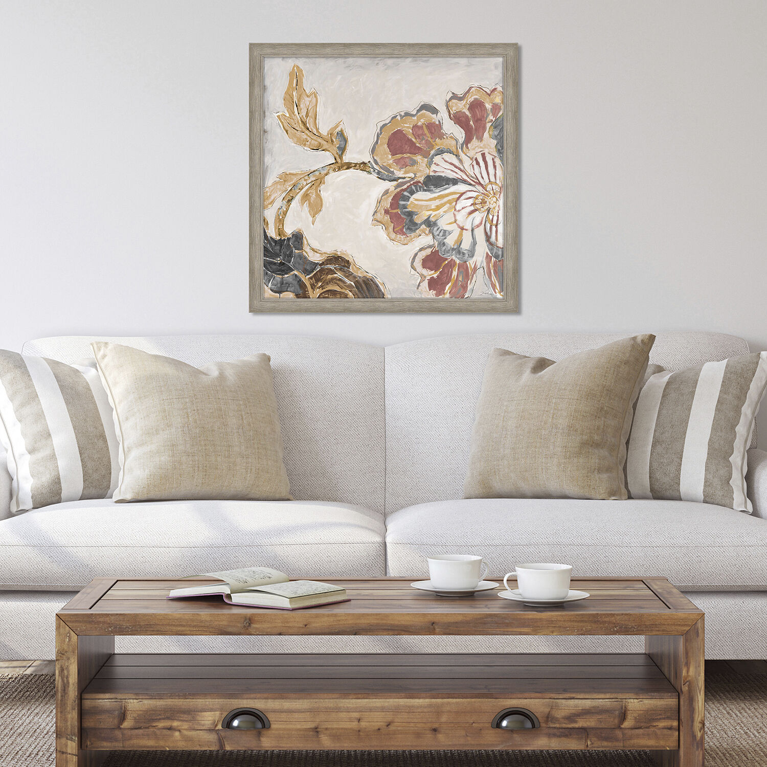 Secret Life Gray and White and Yellow and Rust Framed Art