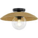 Rattan Collection 1 Light 15 inch Matte Black Semi Flush Ceiling Light, Caribe Family