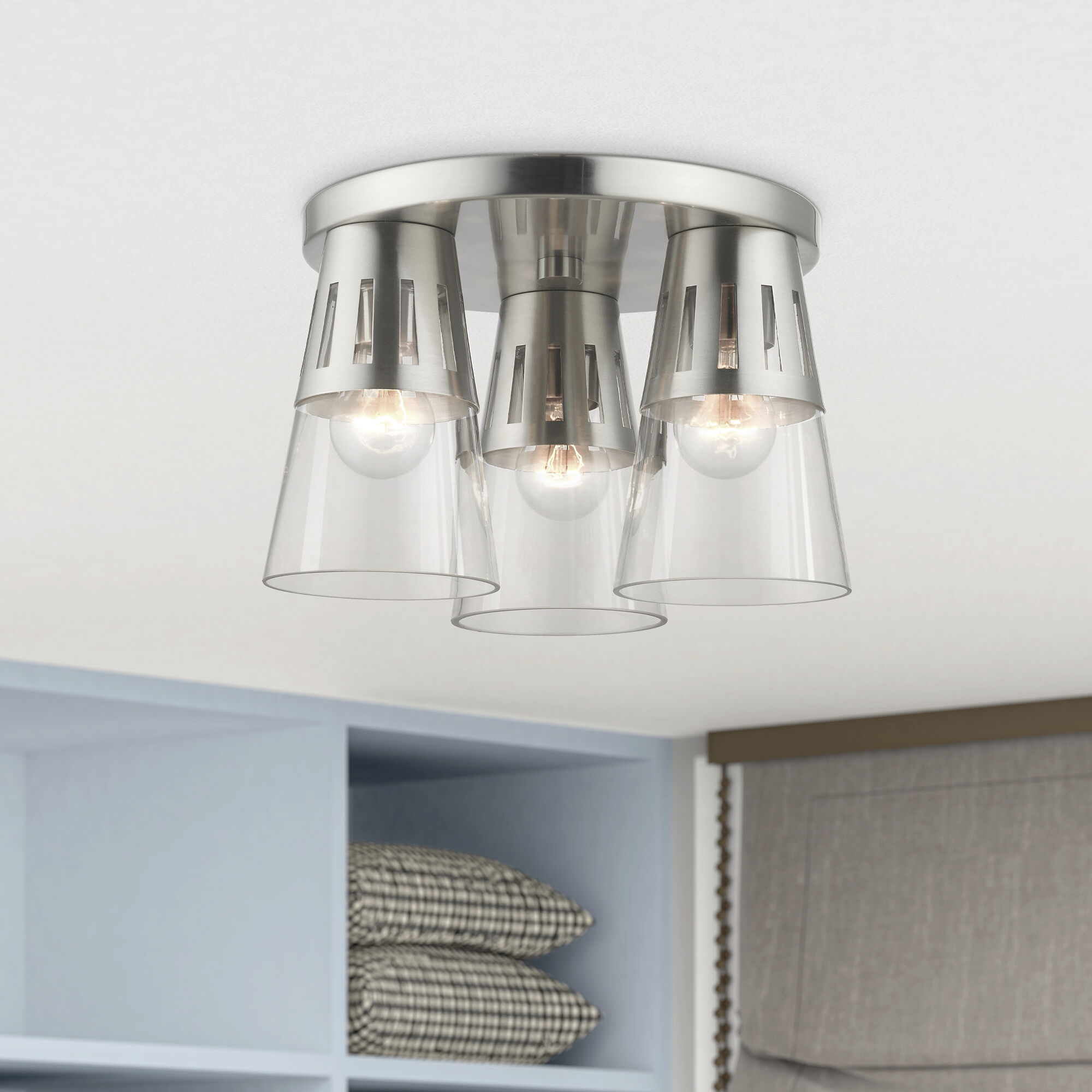 Bennington 3 Light 13 inch Brushed Nickel Flush Mount Ceiling Light