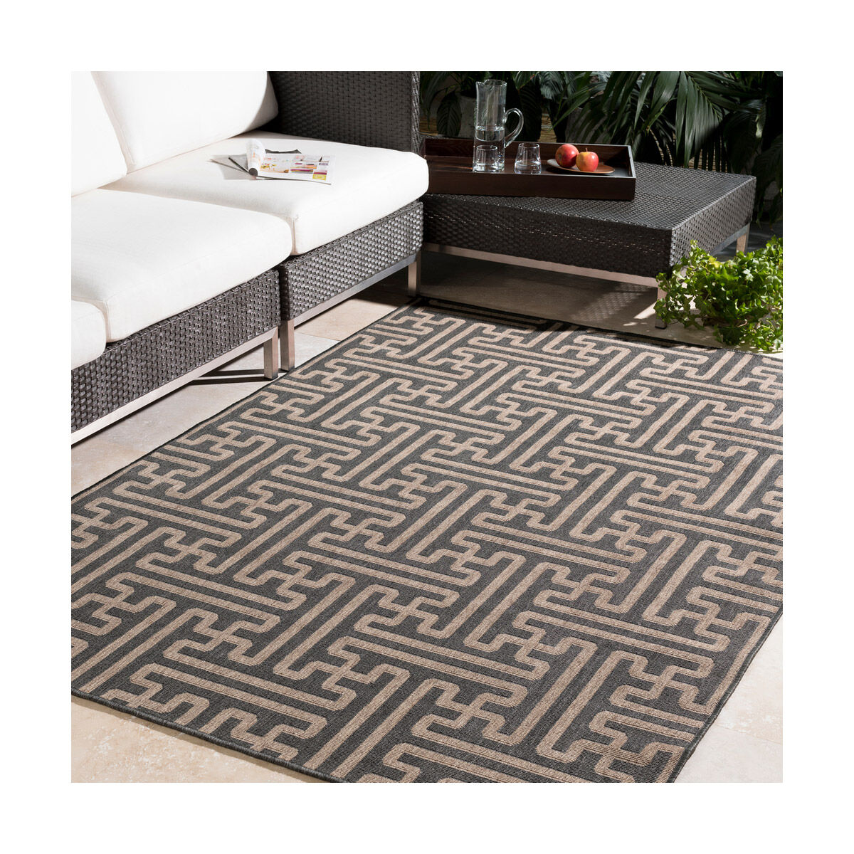 Alfresco 106 X 71 inch Black/Camel Indoor Area Rug, Polypropylene
