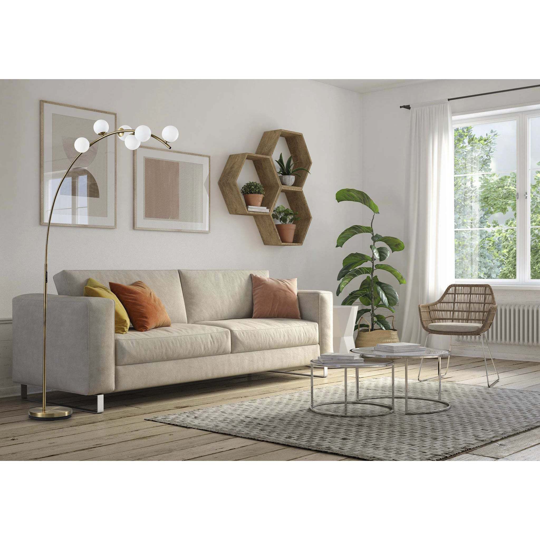 Ronan 78 inch 4.00 watt Antique Brass Arc Floor Lamp Portable Light, with Smart Switch