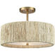 Abaca 3 Light 17 inch Satin Brass with Natural Semi Flush Mount Ceiling Light