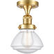 Franklin Restoration Olean 1 Light 7 inch Satin Gold Semi-Flush Mount Ceiling Light in Seedy Glass, Franklin Restoration