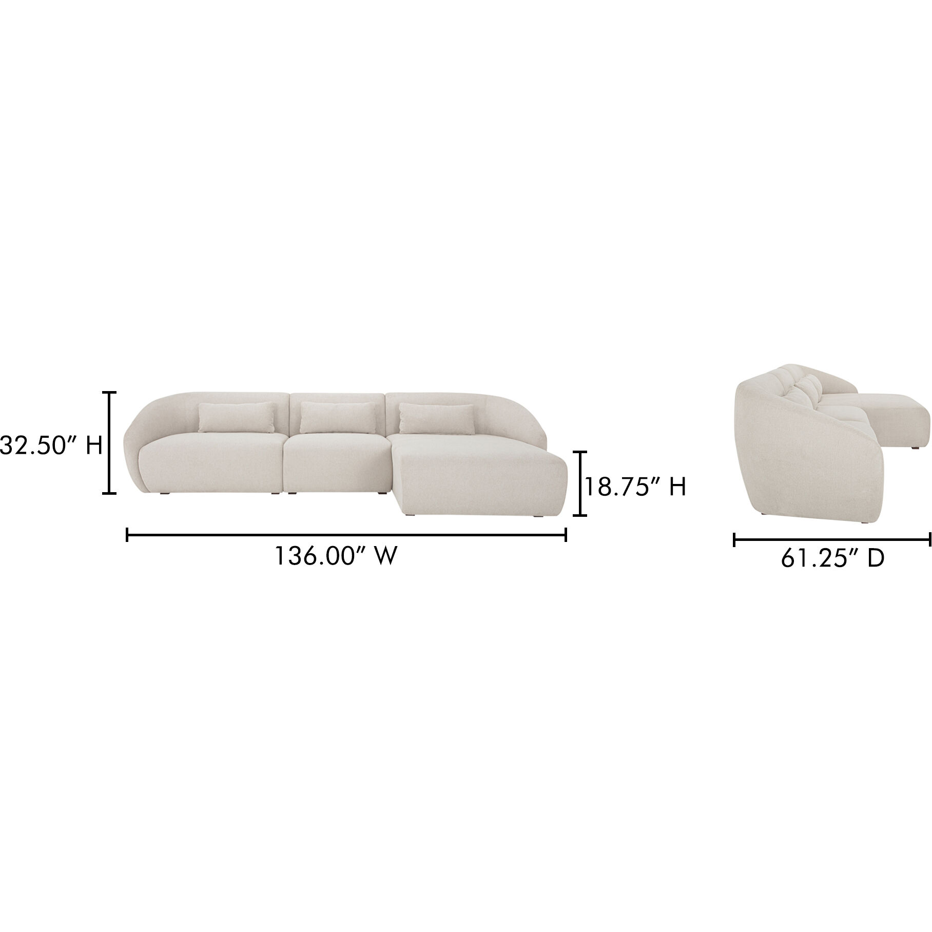Amelia White Modular Right Sectional, Lounge
