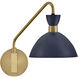 Simon LED 8 inch Matte Navy with Heritage Brass accents Sconce Wall Light