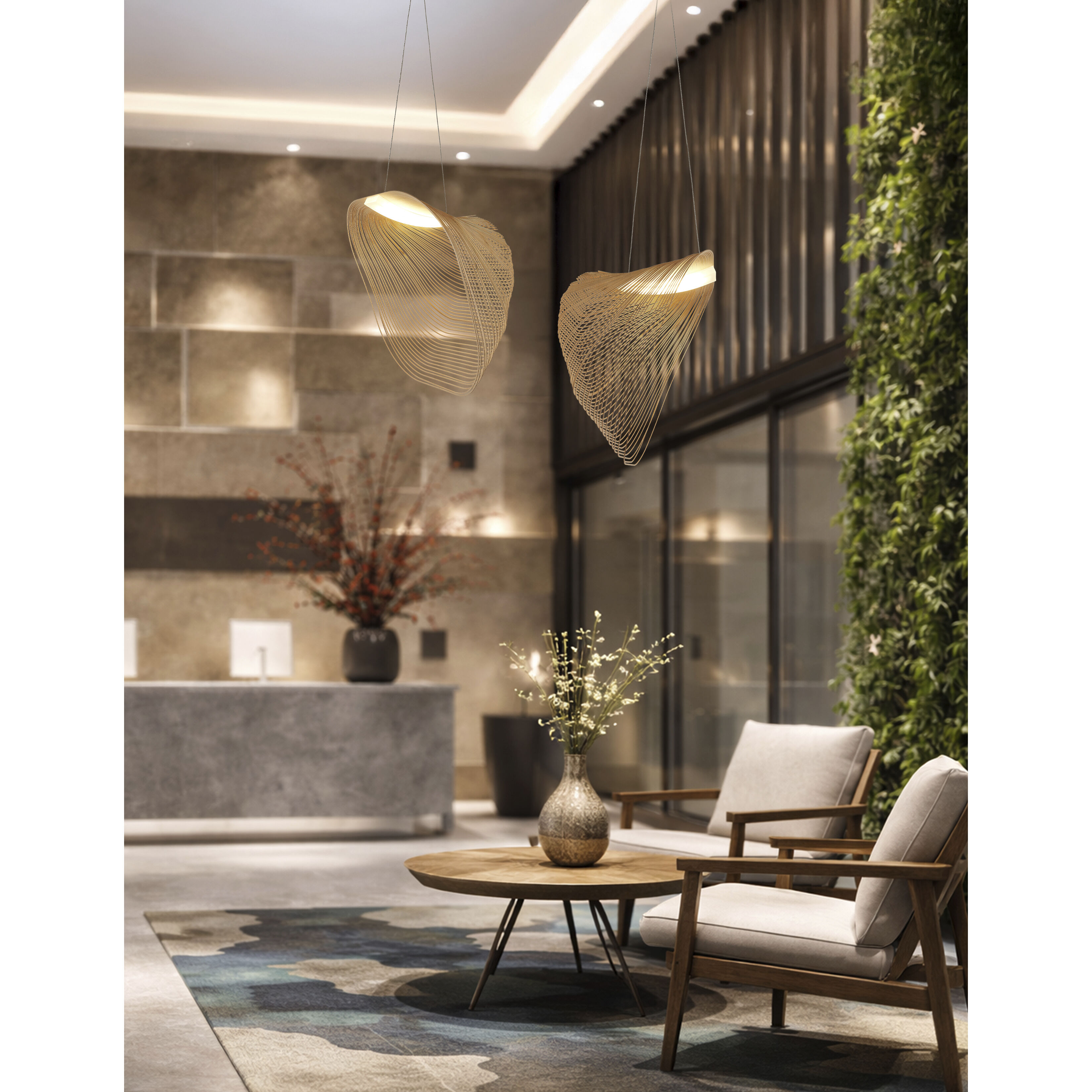 Eco Collection - Madera Family 23.75 inch Matte Black Pendant Ceiling Light in Natural Wood, EVOLV