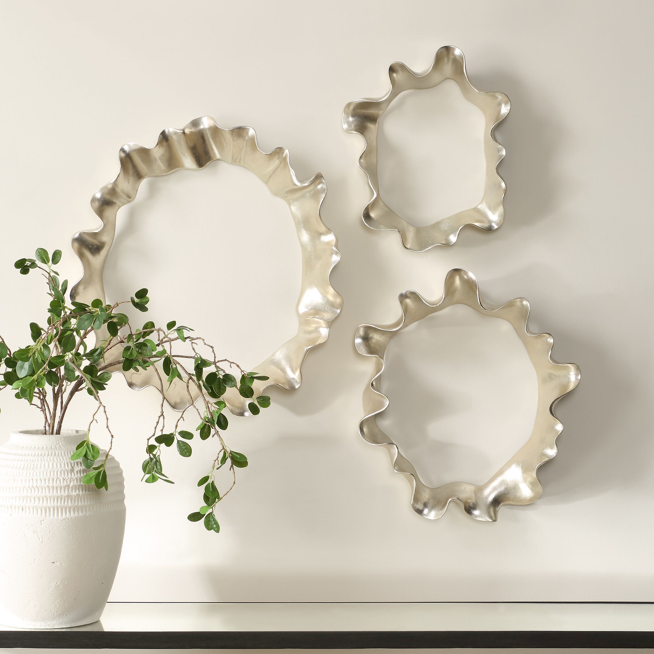 Ripple Effect Silver Leaf Wall Art, Set of 3
