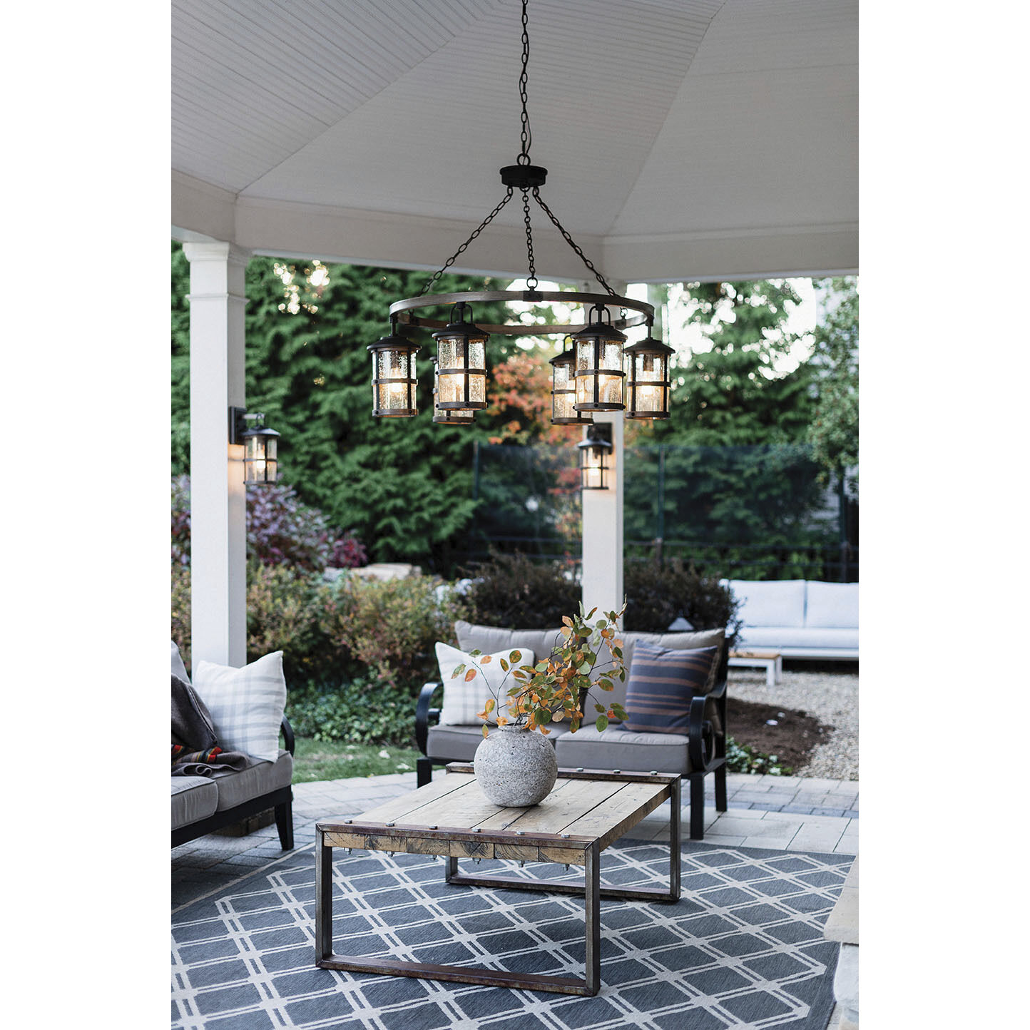 Open Air Lakehouse 6 Light 42 inch Aged Zinc with Driftwood Gray Outdoor Hanging in Non-LED, Estate Series