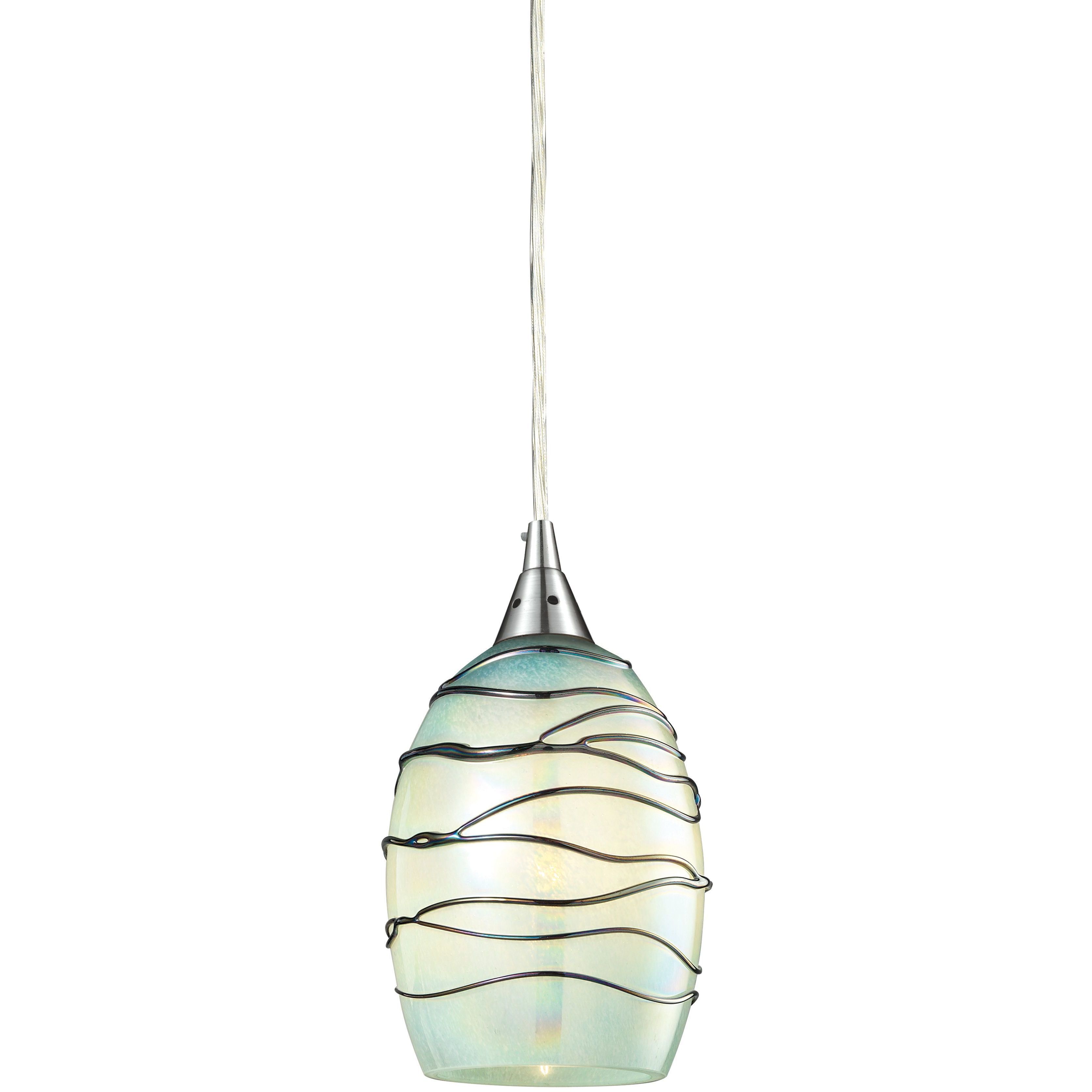 Vines 1 Light 5 inch Satin Nickel Mini Pendant Ceiling Light in Mint Glass