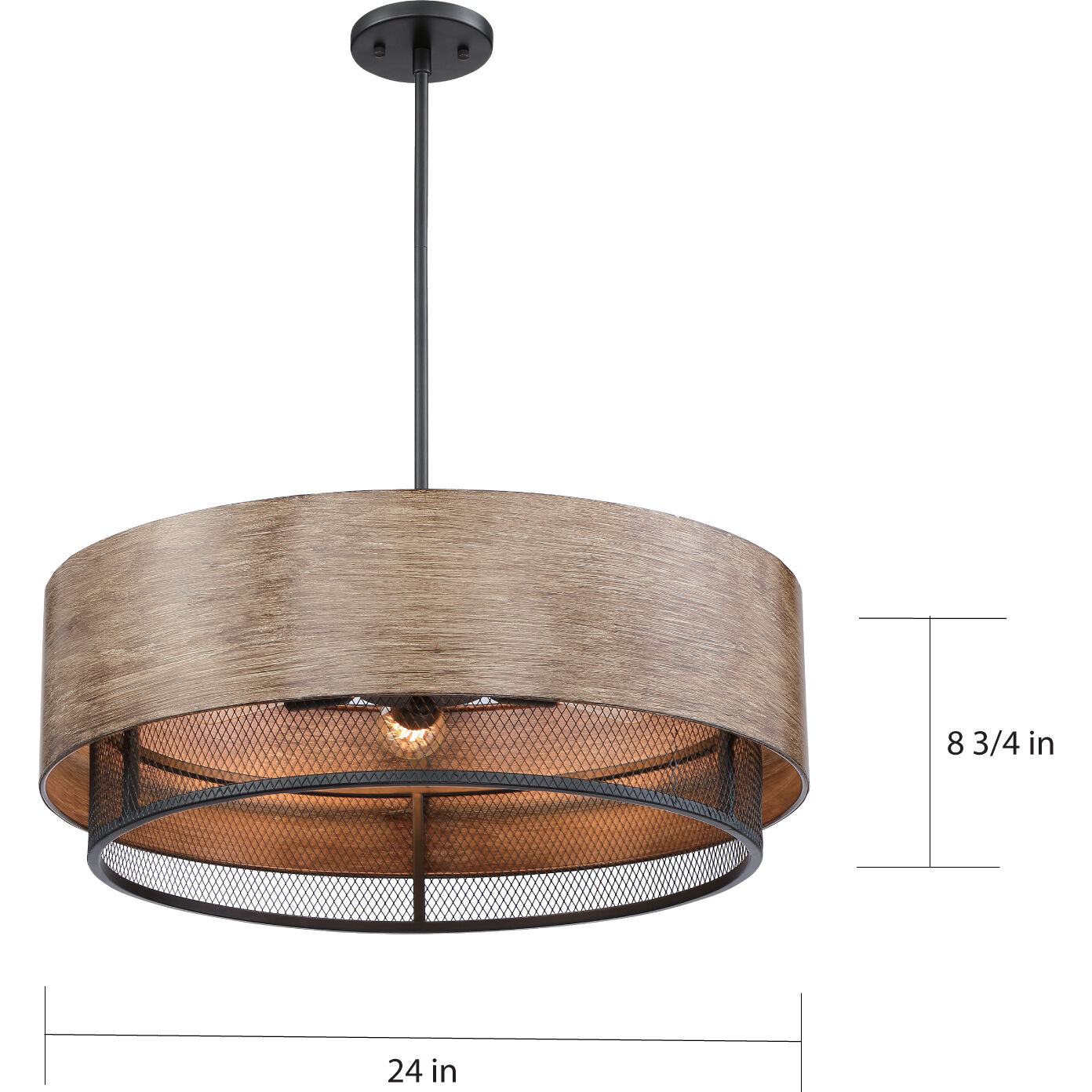 Barrique 5 Light 24 inch Black and Honey Wood Pendant Ceiling Light