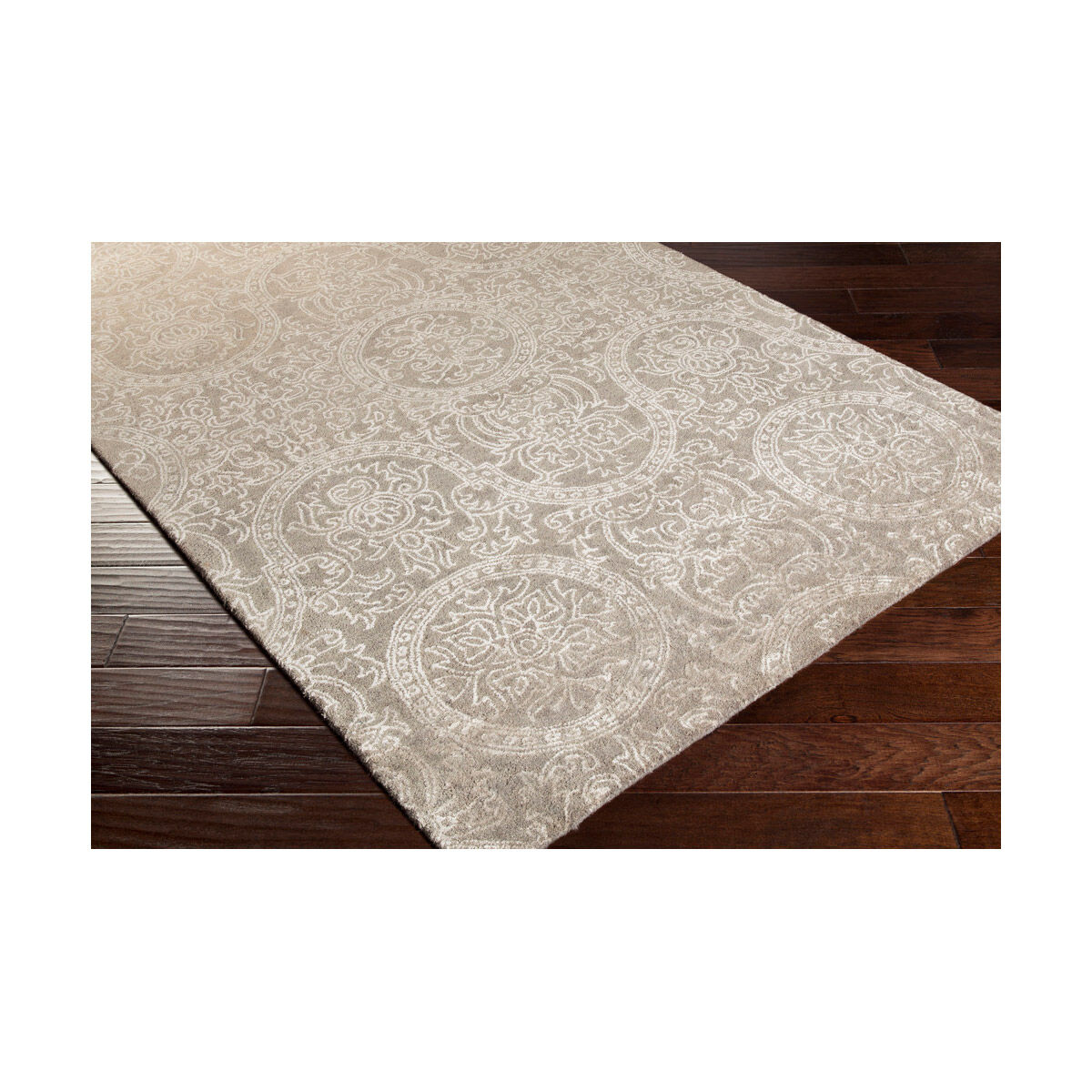 Henna 96 X 60 inch Gray and Gray Area Rug, Wool and Viscose