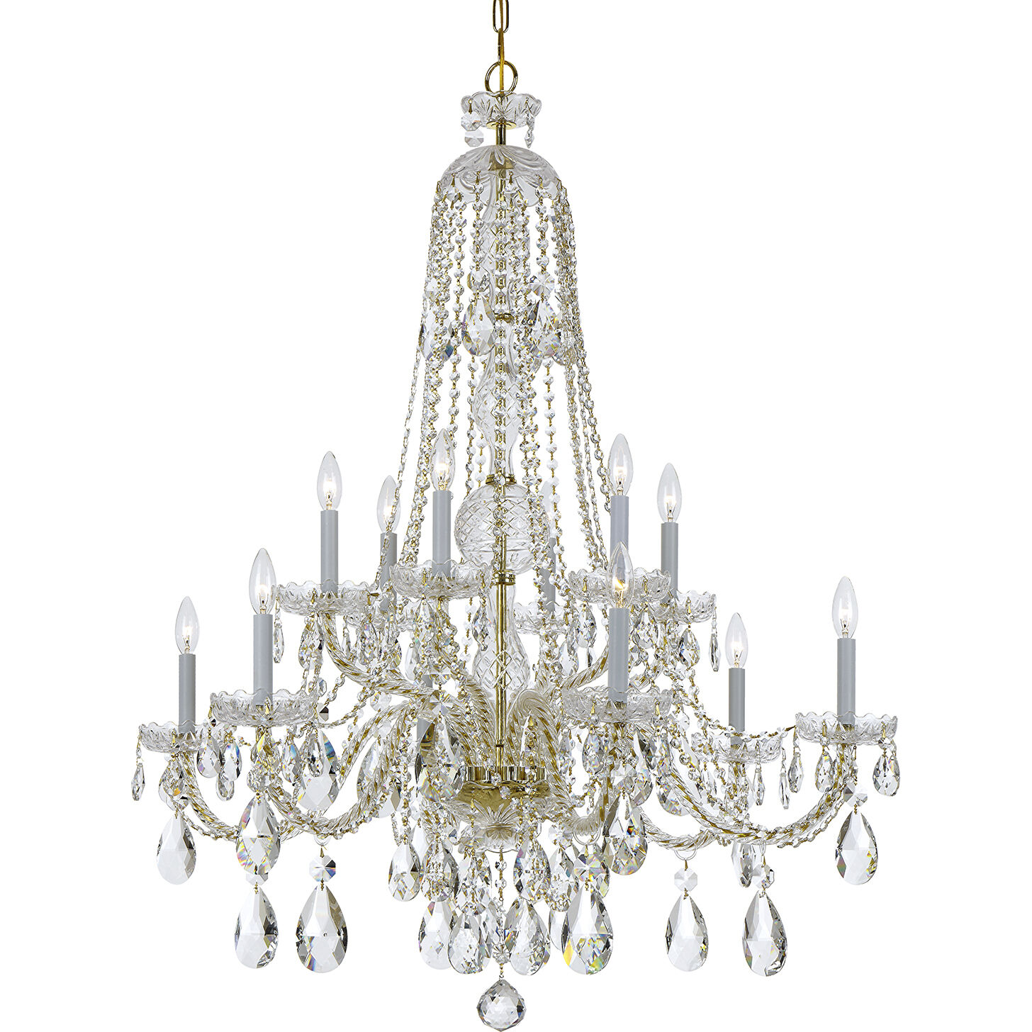 Traditional Crystal 12 Light 37.5 inch Polished Brass Chandelier Ceiling Light in Clear Hand Cut
