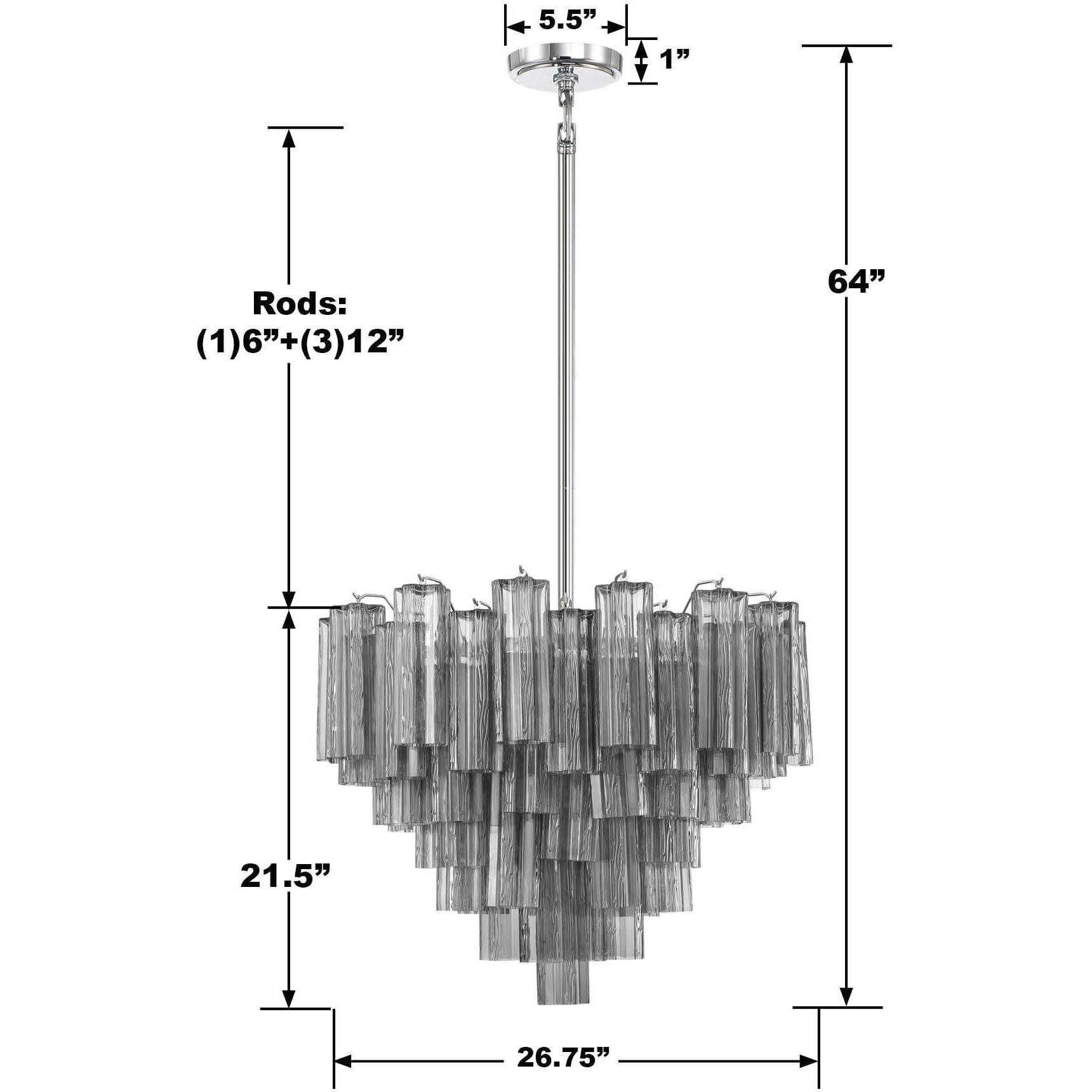 Addis 12 Light 26.75 inch Polished Chrome Chandelier Ceiling Light in Tronchi Glass Smoke