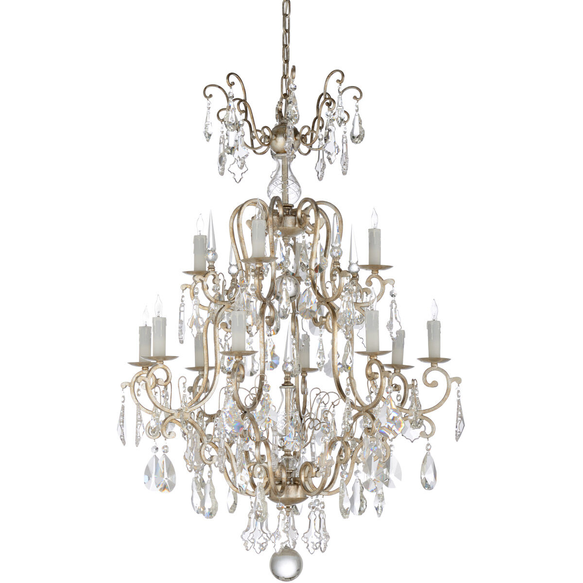 Wildwood 12 Light 34 inch Antique Silver Leaf/Clear Chandelier Ceiling Light, Large