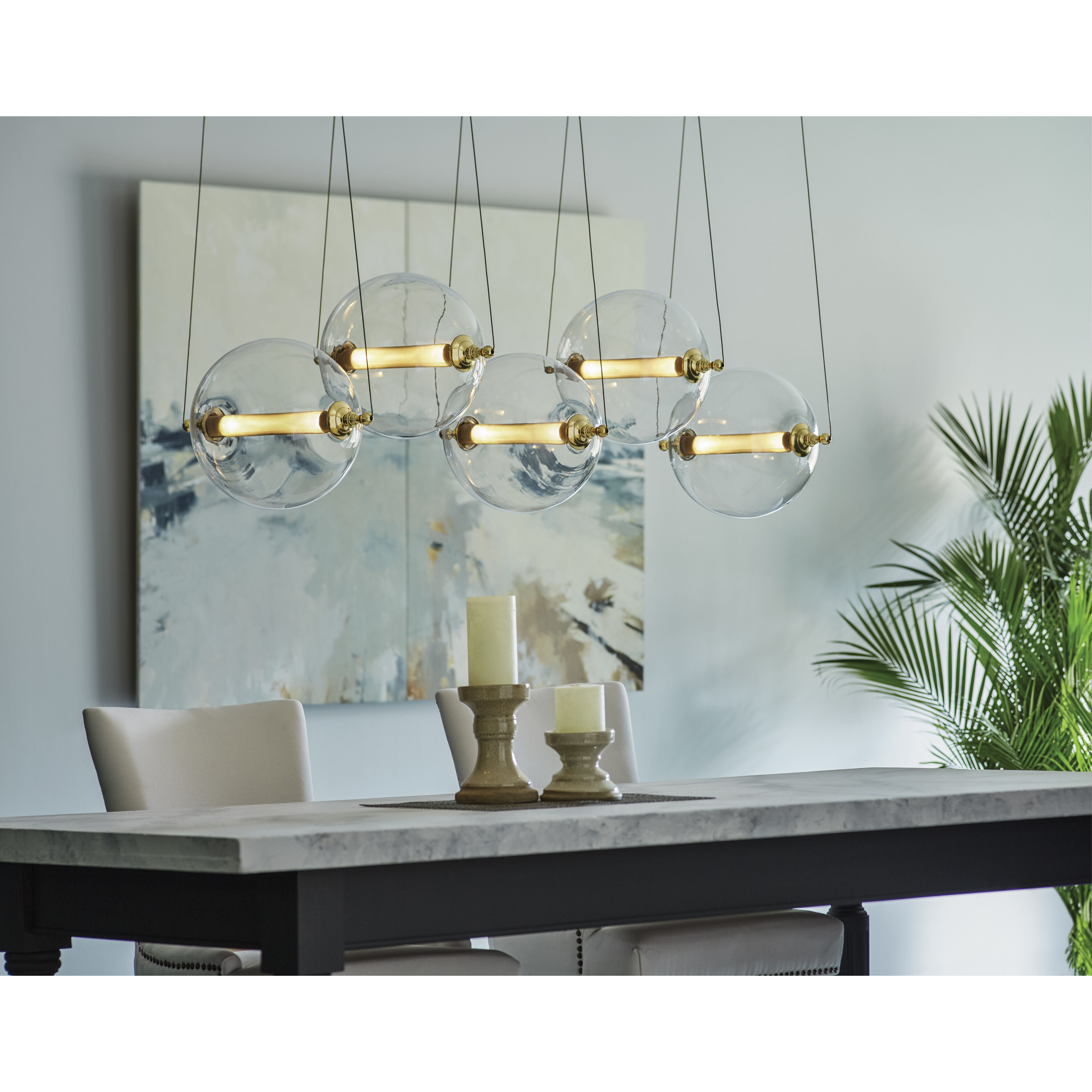 Otto LED 57 inch Black with Brass Accents Pendant Ceiling Light, Sphere