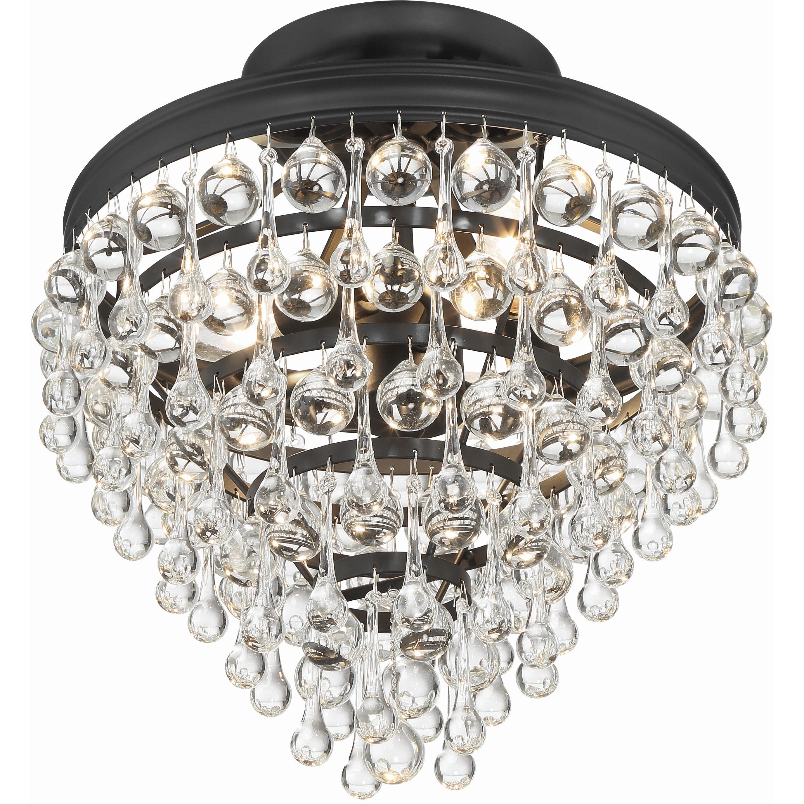 Calypso 3 Light 13 inch Matte Black Semi Flush Ceiling Light