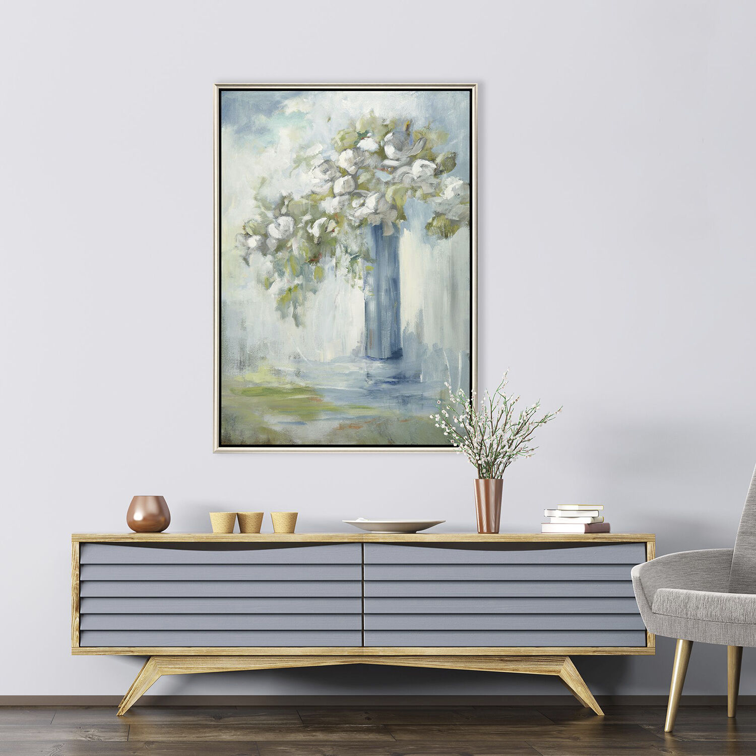 Standing Tall Blue and Green and Multi and White Canvas