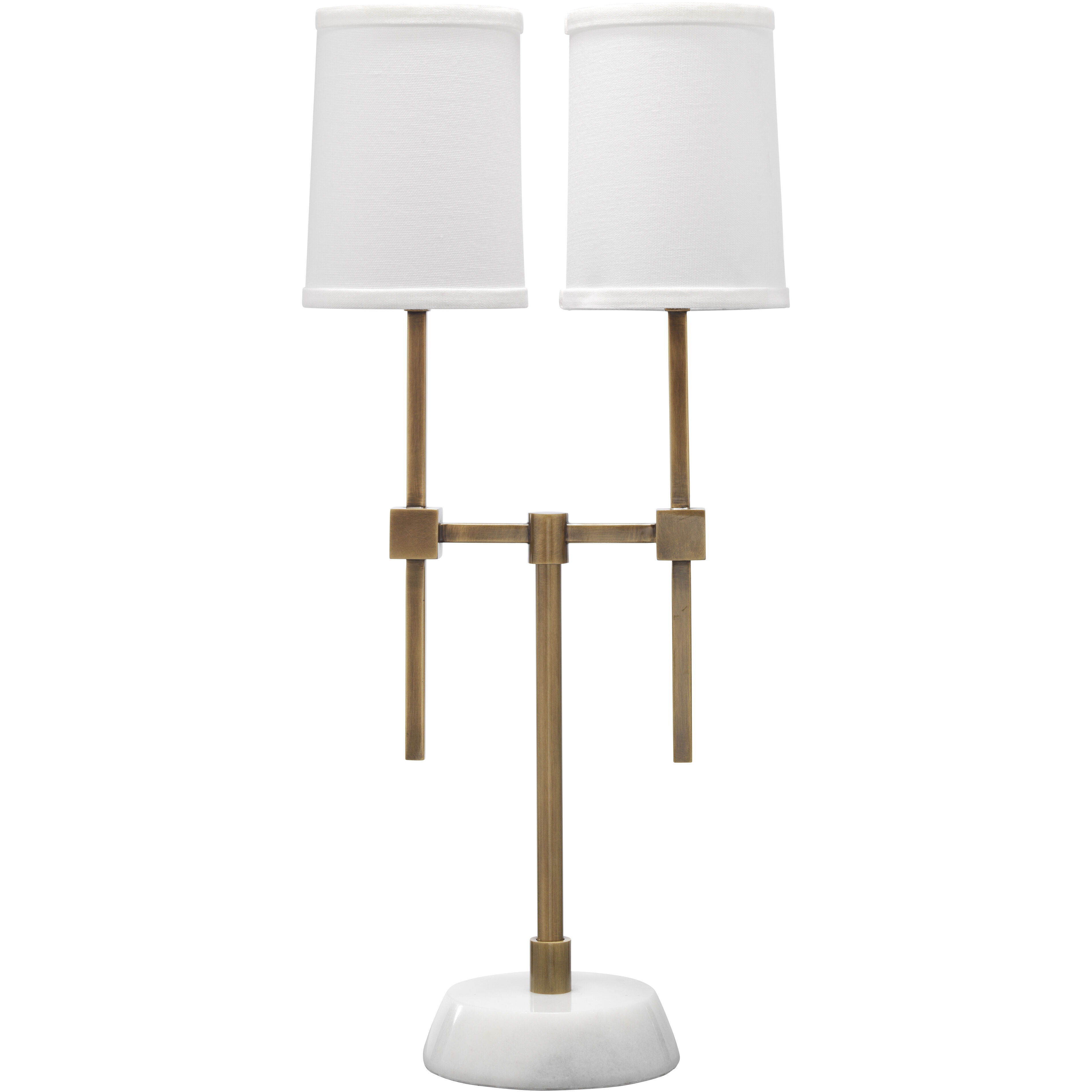Minerva 10 inch 25.00 watt Antique Brass & White Twin Shade Console Lamp Portable Light
