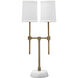 Minerva 10 inch 25.00 watt Antique Brass & White Twin Shade Console Lamp Portable Light