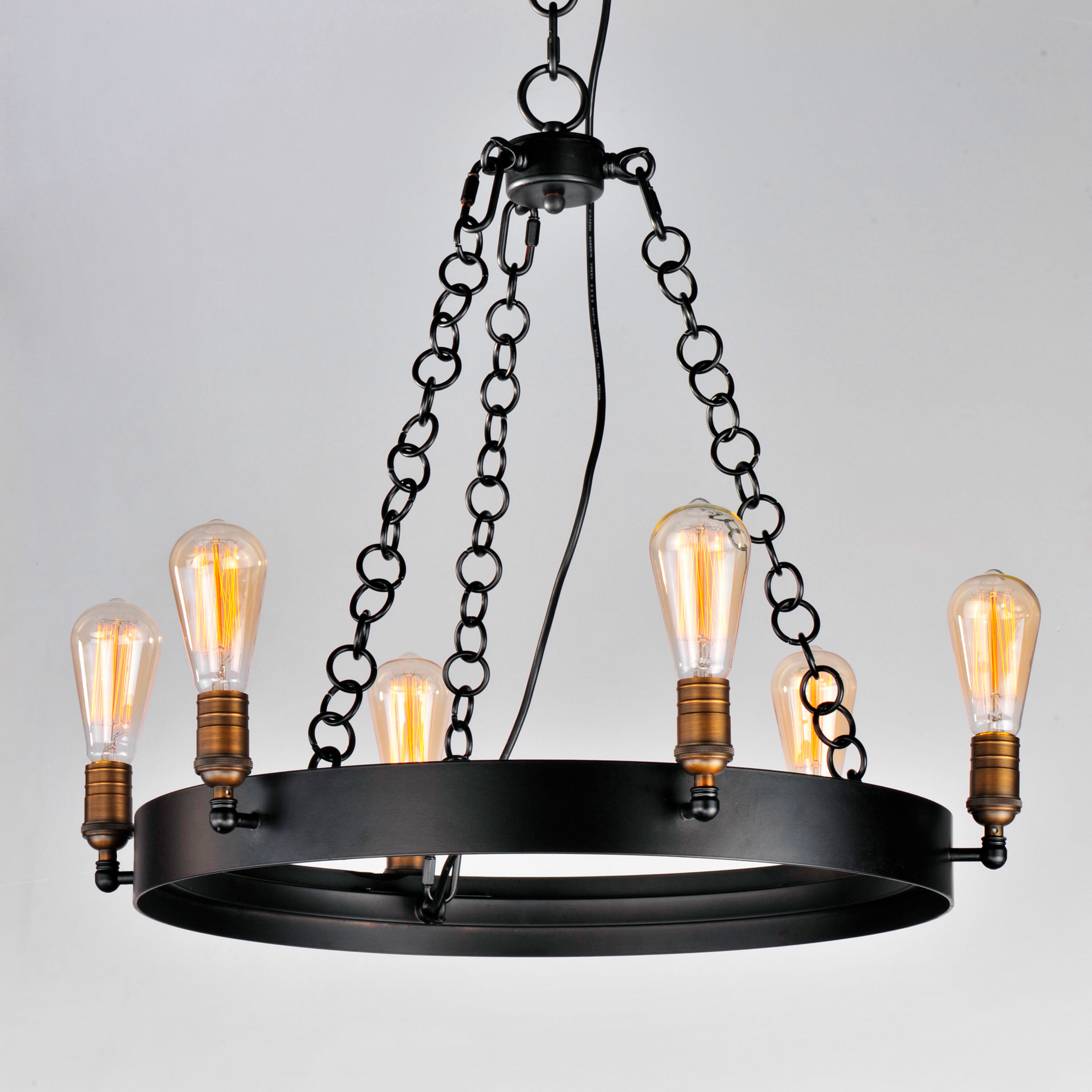 Noble 6 Light 26 inch Black/Natural Aged Brass Chandelier Ceiling Light in Medium Base