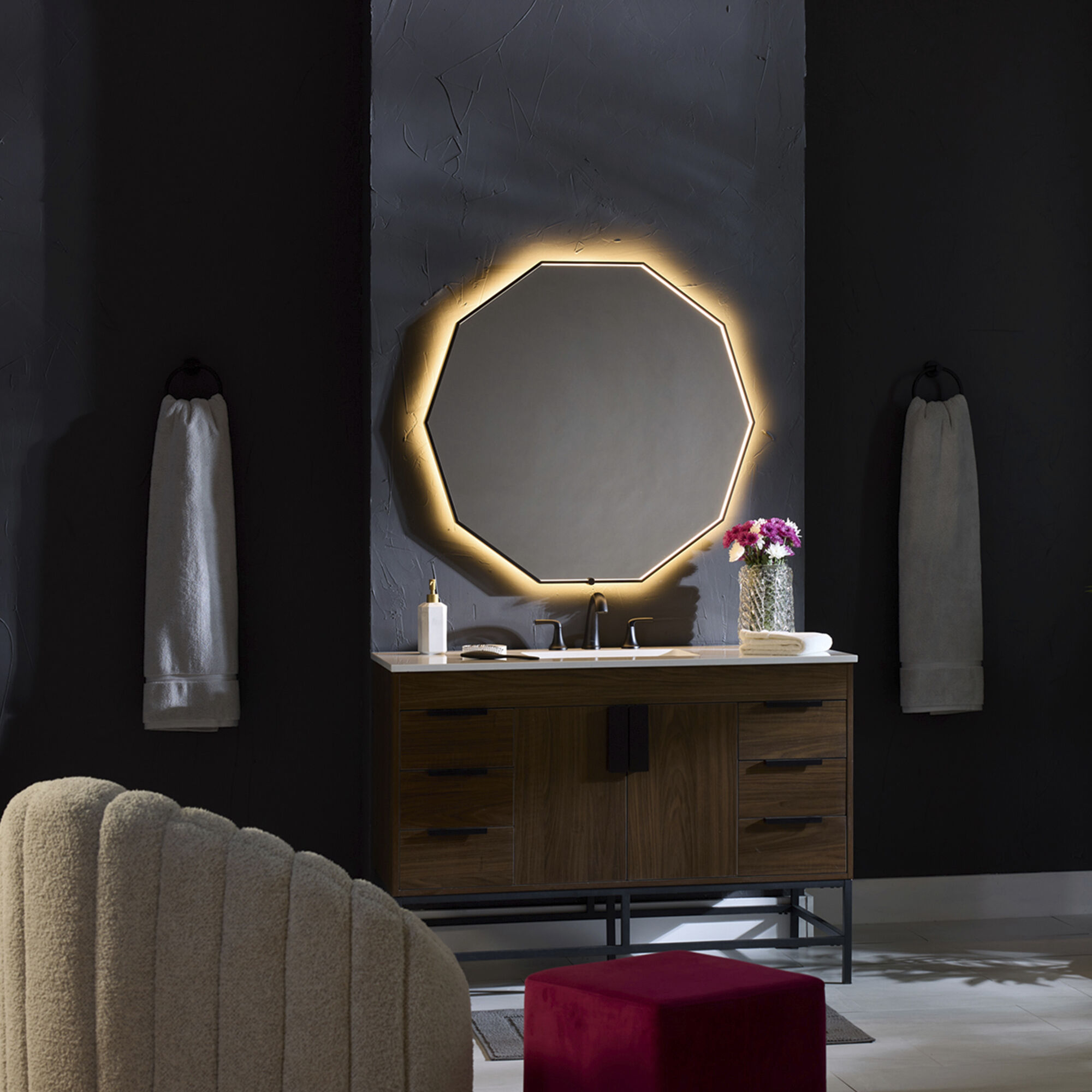 Deca 36 X 36 inch Black LED Lighted Mirror, Vanita by Oxygen