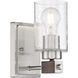 Arabel 1 Light 4.25 inch Brushed Nickel and Nutmeg Wood Vanity Light Wall Light