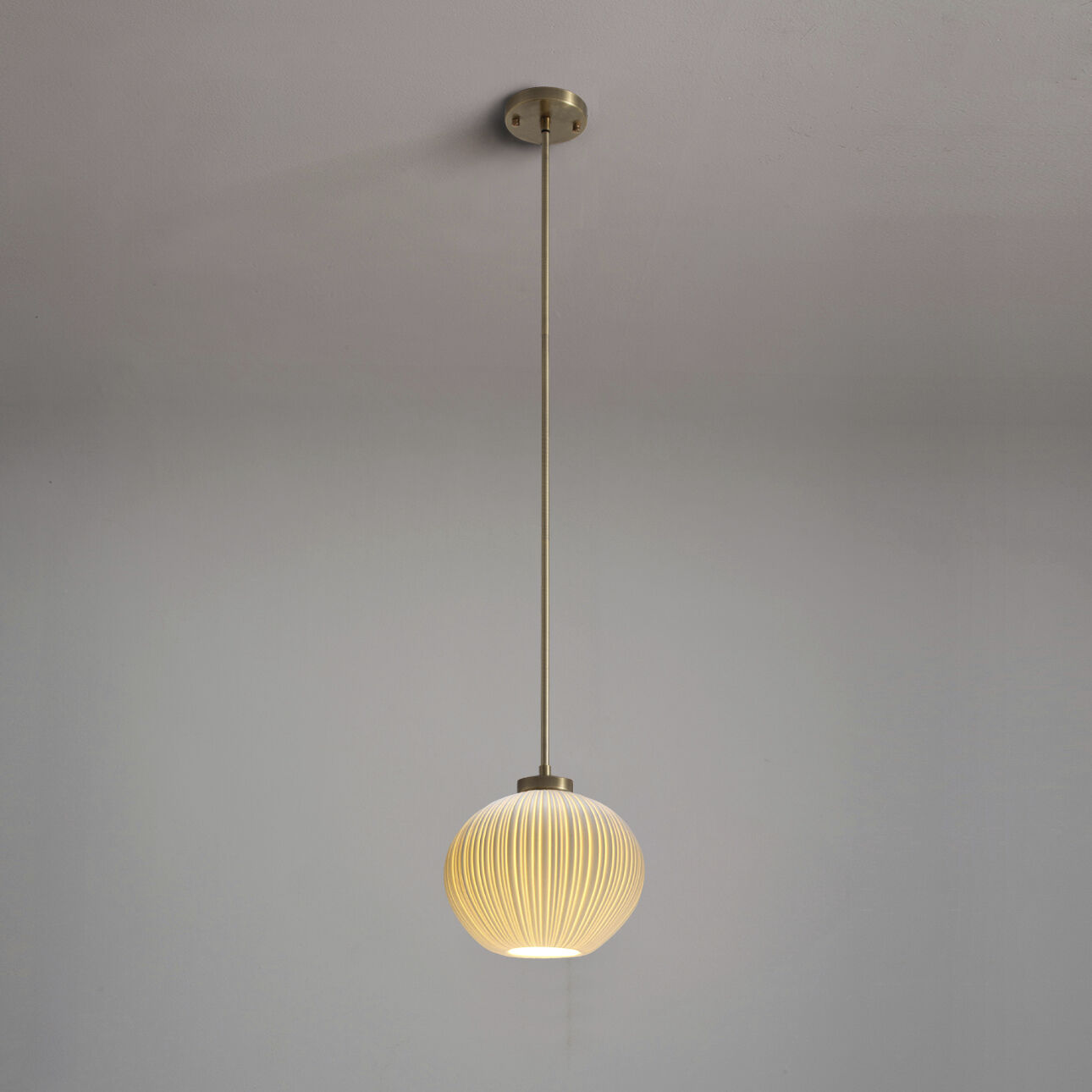 Bone Porcelain LED 15 inch Weathered Brass Pendant Ceiling Light